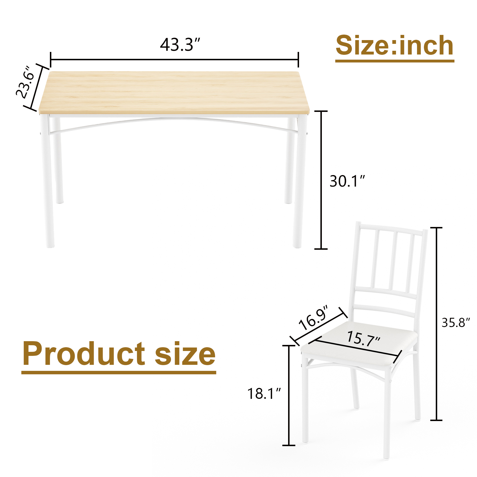 Dining Table Set, Bar Table with 4 Dining Benches, Kitchen Table Counter with Chairs, Industrial for Kitchen Breakfast Table, Living Room, Party Room, Natural and White, 43.3″L x23.6″W x 30.1″H - Image 6