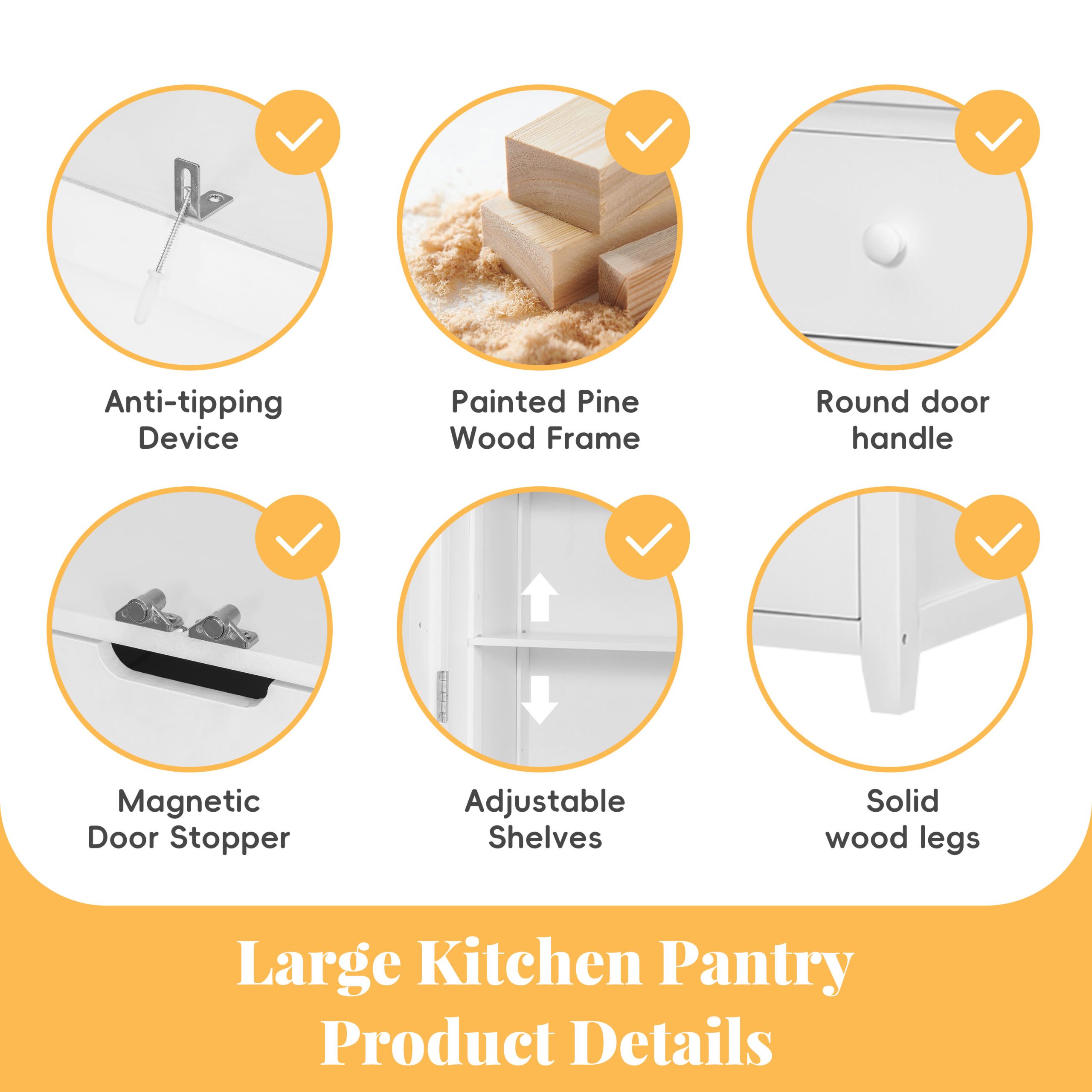 [Assembly&Show Video Available] TOPMAX Freestanding Large Kitchen Pantry Wooden Kitchen Storage Cabinet Cupboard with 8 Door Shelves,3 Adjustable Shelves,7 Drawers& 8 Wine Racks, White - Image 6