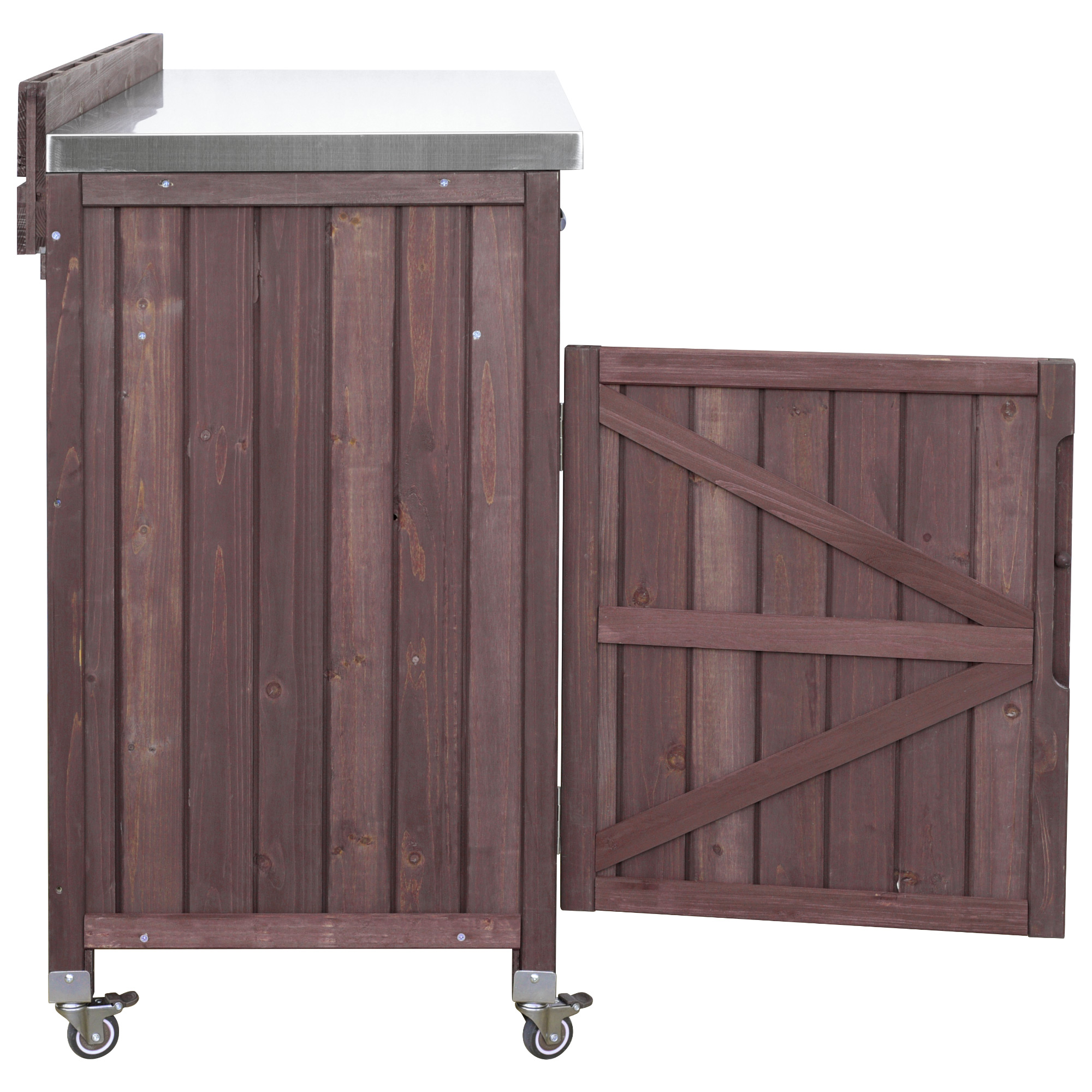 K&K Outdoor Kitchen Island Series - 2 Piece Modular Solid Wood Set, 304 Sink Stainless Steel Station w/ Faucet, Drawer, 2 Door Shelves, Outdoor Storage Cabinet w/ Wheels for Backyard, Patio, Dark Brow - Image 2