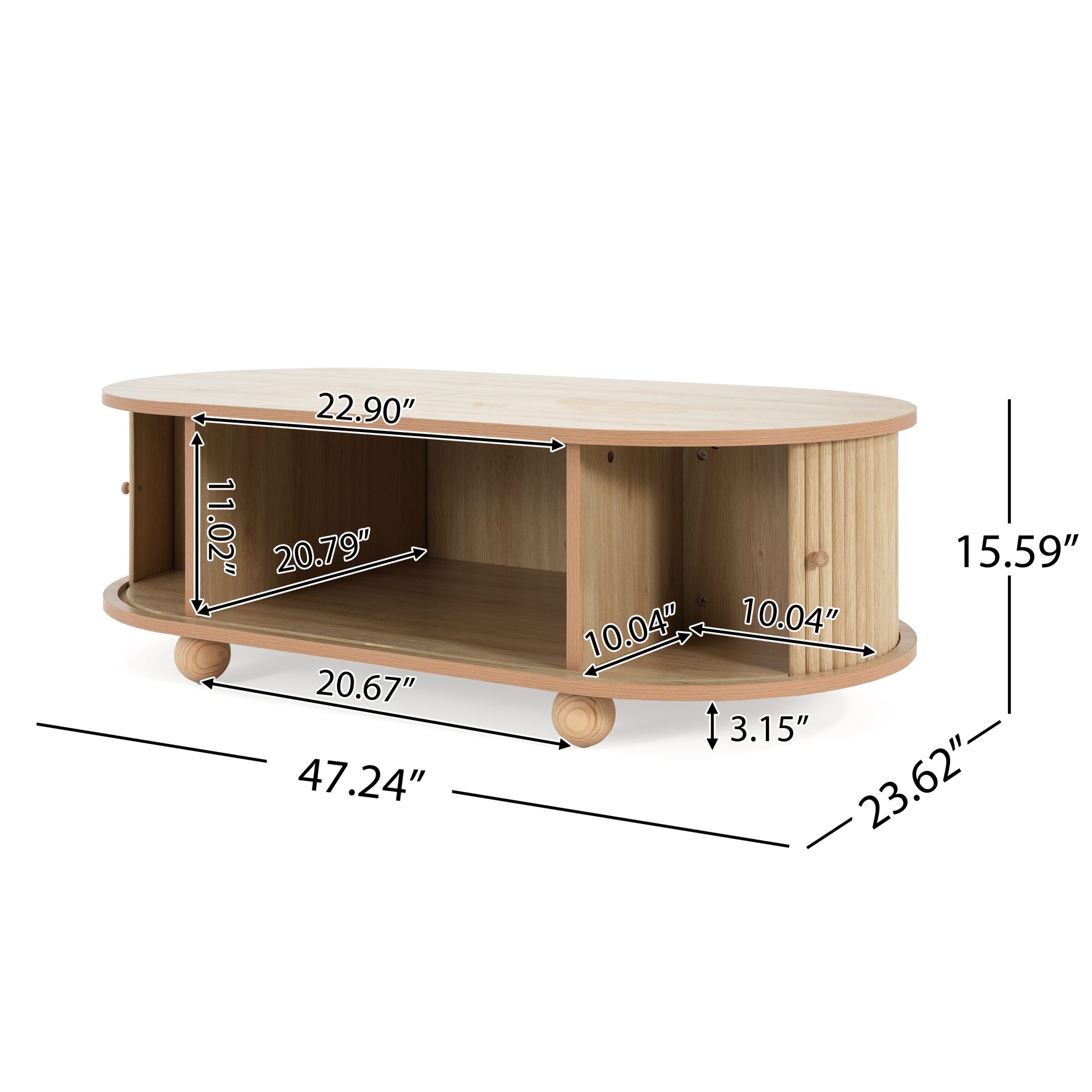 MDF ELEGANT LONG OVAL STORAGE SIDE TABLE WITH RETRO CHARM, NATURAL COLOR - Image 2