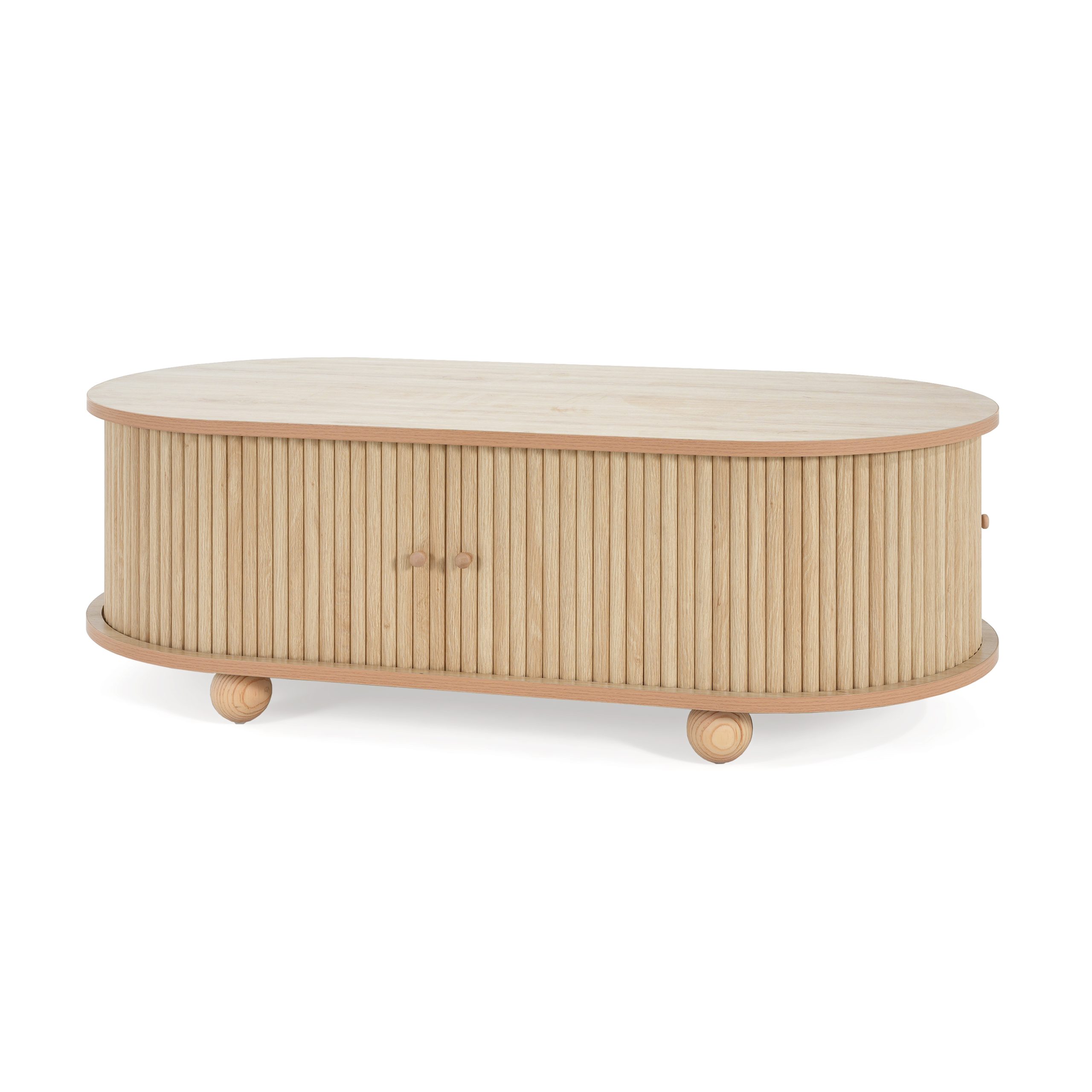 MDF ELEGANT LONG OVAL STORAGE SIDE TABLE WITH RETRO CHARM, NATURAL COLOR - Image 5