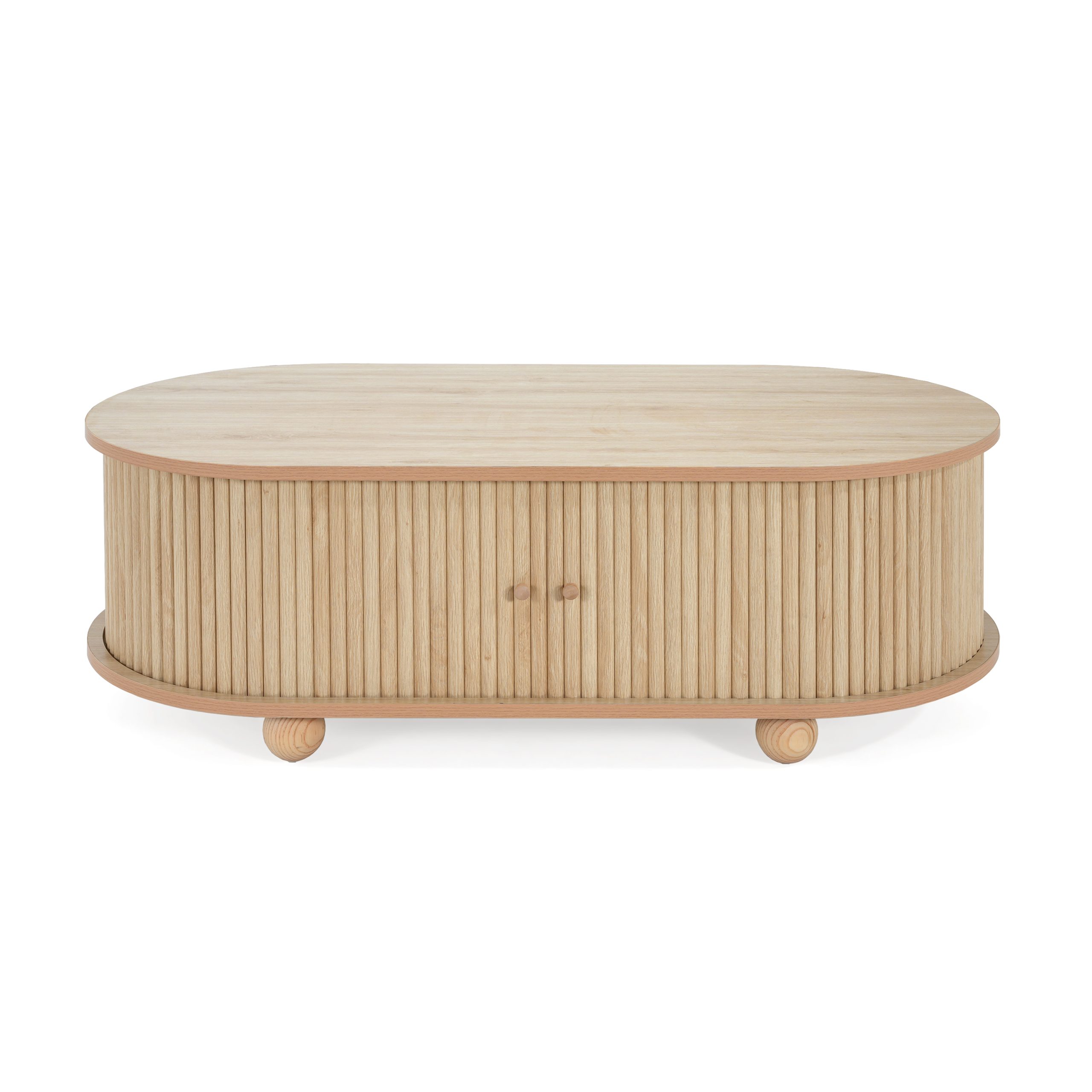 MDF ELEGANT LONG OVAL STORAGE SIDE TABLE WITH RETRO CHARM, NATURAL COLOR - Image 6