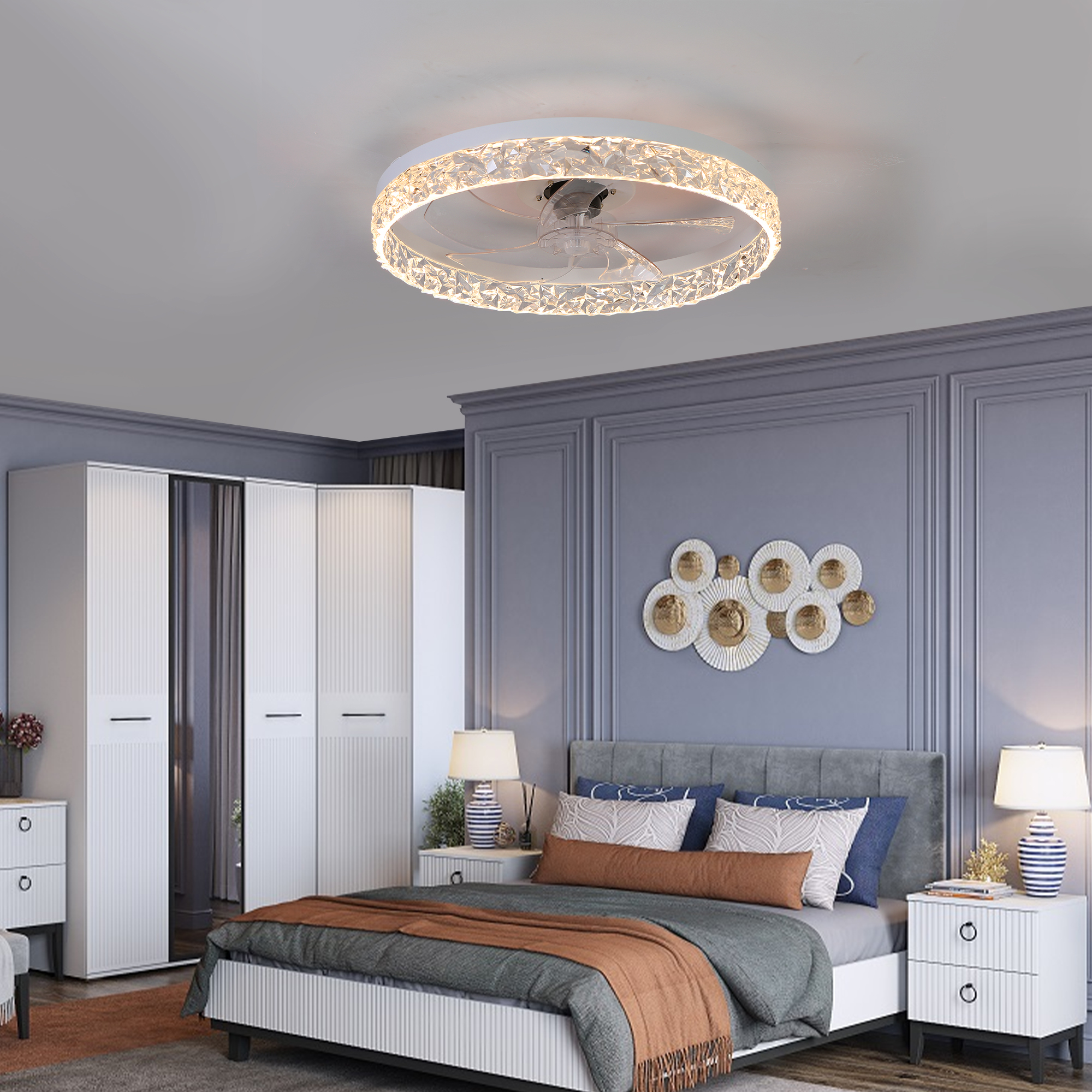 Modern Acrylic Ceiling Fan Light with Remote Control, Dimmable LED Chandelier, 6-Speed Adjustable, Quiet Motor, Flush Mount Design for Living Room, Bedroom, Dining Room - Image 2
