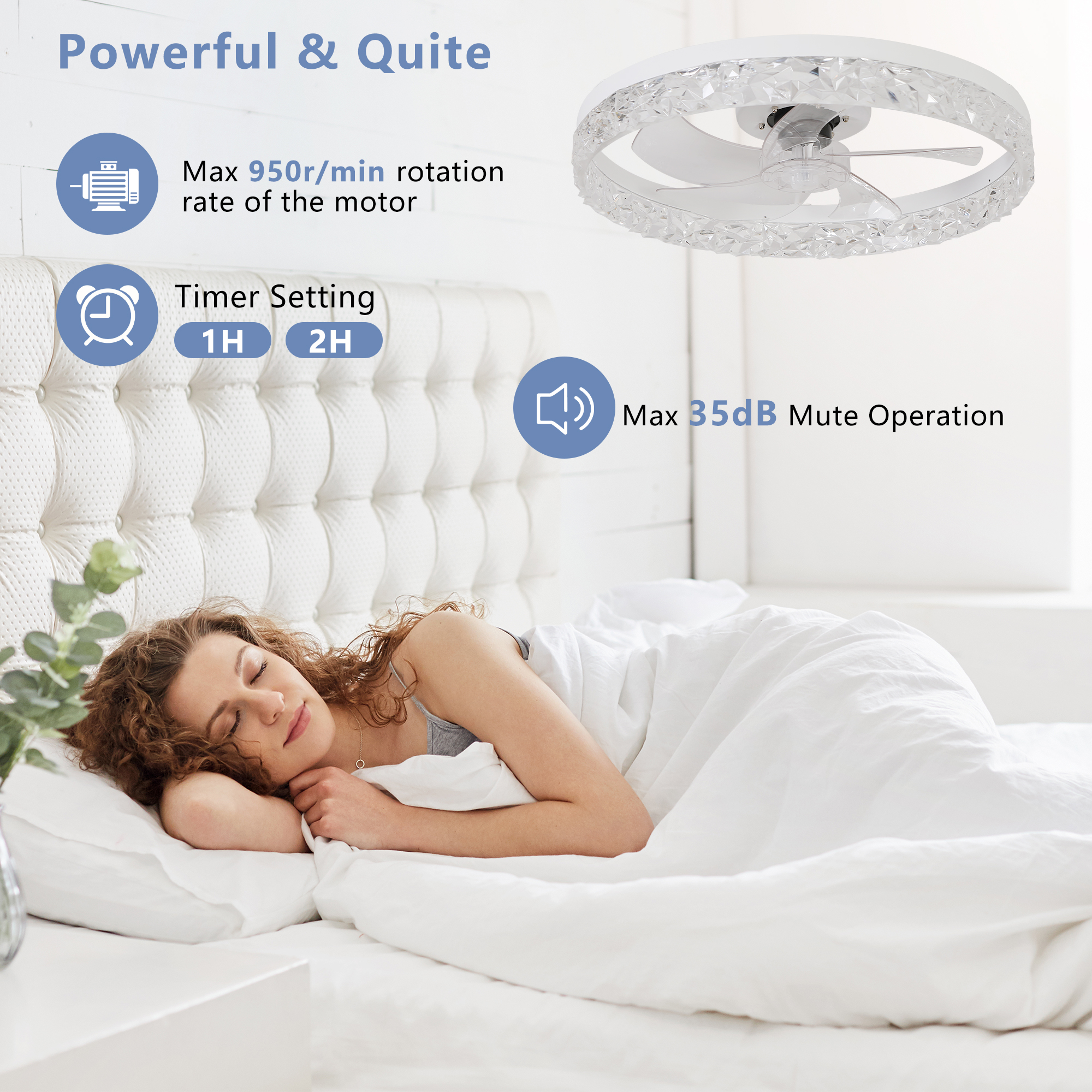 Modern Acrylic Ceiling Fan Light with Remote Control, Dimmable LED Chandelier, 6-Speed Adjustable, Quiet Motor, Flush Mount Design for Living Room, Bedroom, Dining Room - Image 6