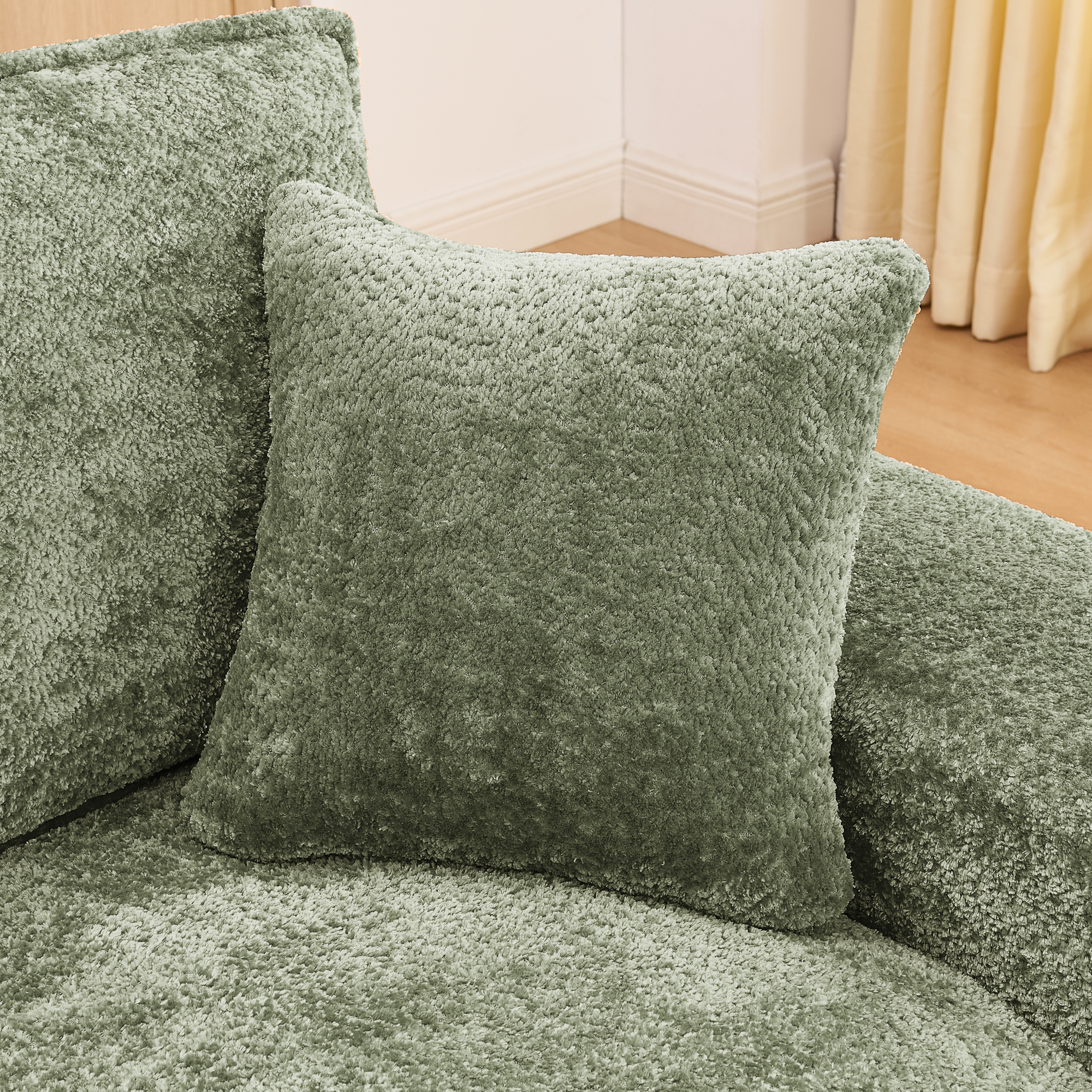 107'' Modern Boucle L-shaped Sectional Sofa with Moveable Ottoman for Living Room, Comfy Cloud Couch with Pillows, DIY Combination - Image 4