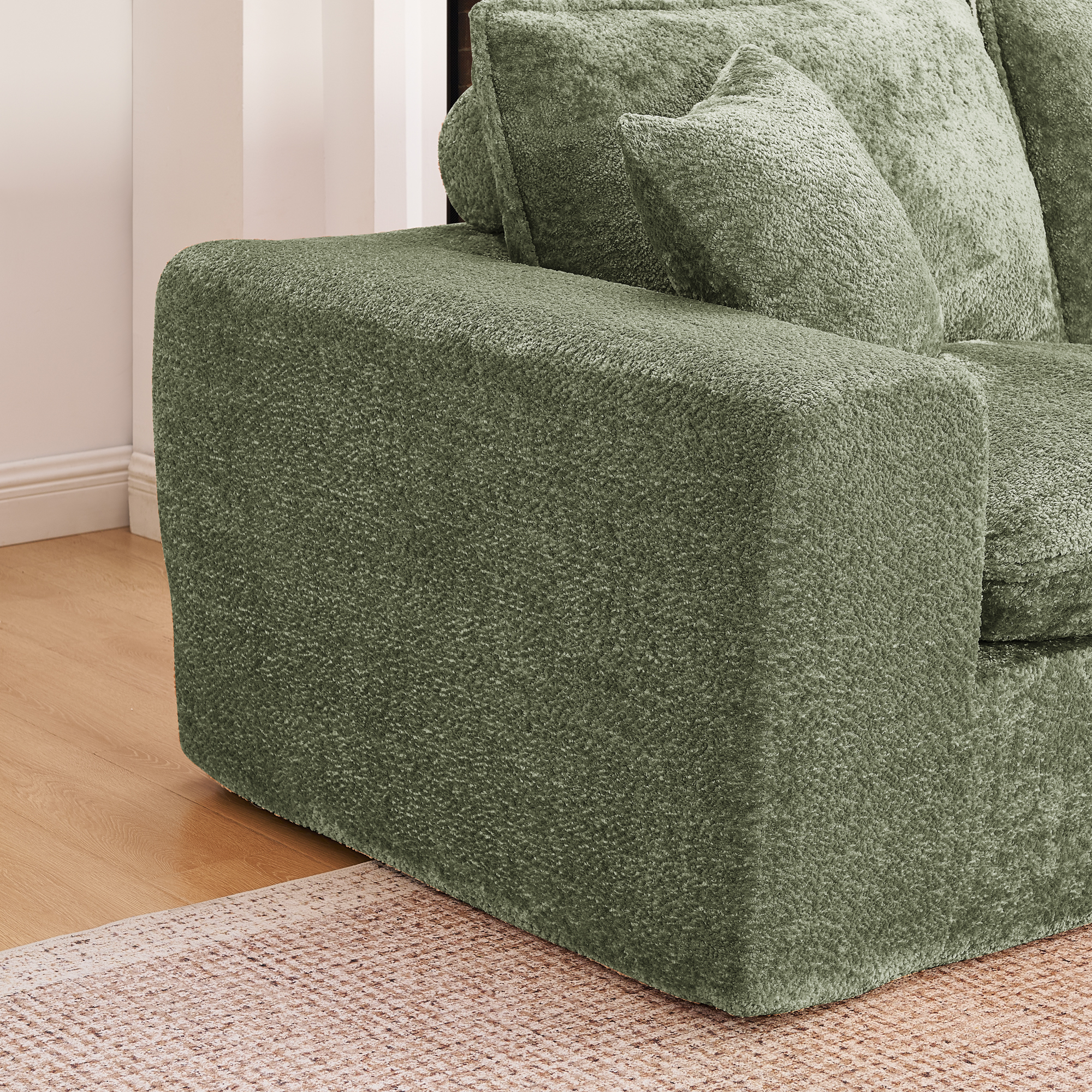 107'' Modern Boucle L-shaped Sectional Sofa with Moveable Ottoman for Living Room, Comfy Cloud Couch with Pillows, DIY Combination - Image 5