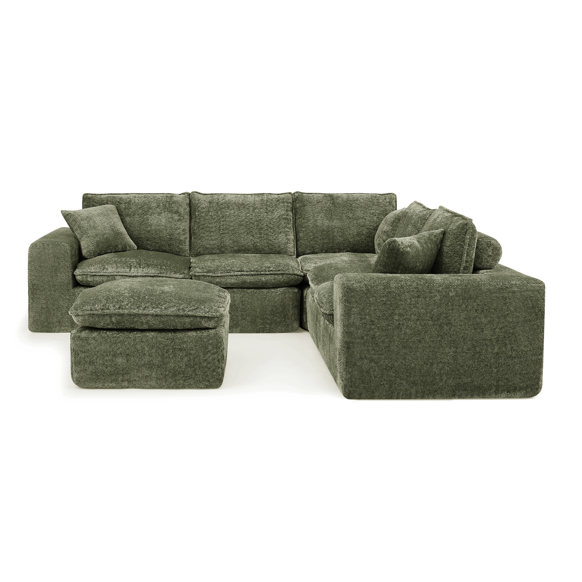 107'' Modern Boucle L-shaped Sectional Sofa with Moveable Ottoman for Living Room, Comfy Cloud Couch with Pillows, DIY Combination - Image 6