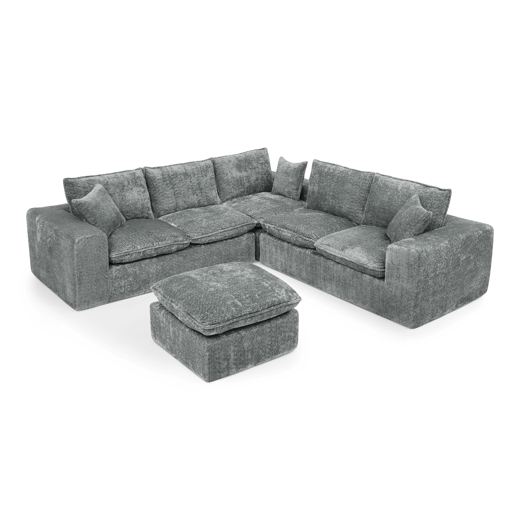 107'' Modern Boucle L-shaped Sectional Sofa with Moveable Ottoman for Living Room, Comfy Cloud Couch with Pillows, DIY Combination - Image 4