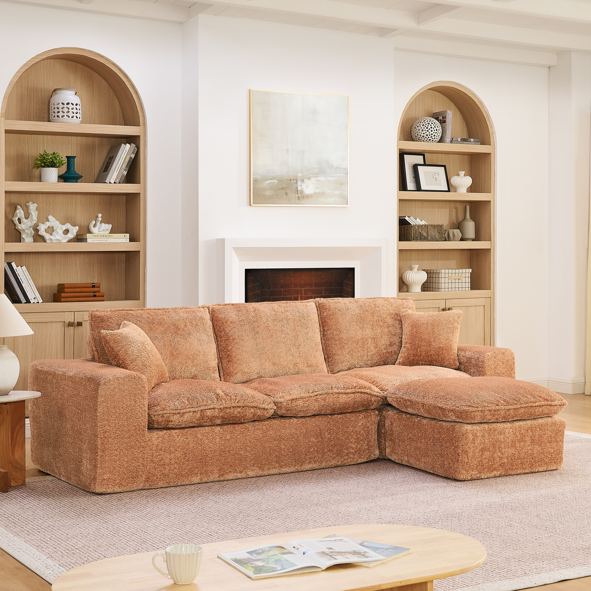 107'' Modern Boucle Sectional Sofa with Reversible Chaise for Living Room, Comfy Cloud Couch with Pillows - Image 6