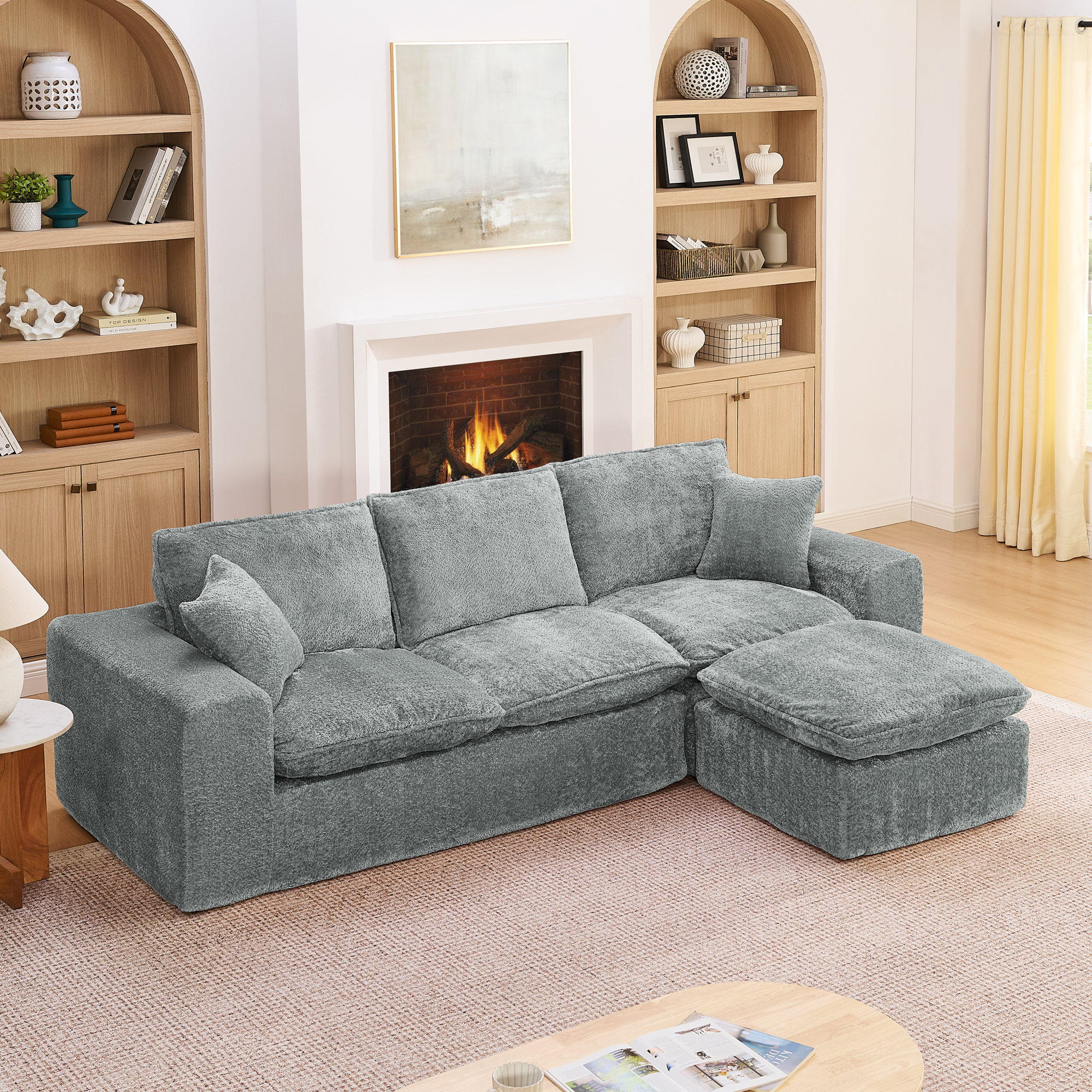 107'' Modern Boucle Sectional Sofa with Reversible Chaise for Living Room, Comfy Cloud Couch with Pillows - Image 2