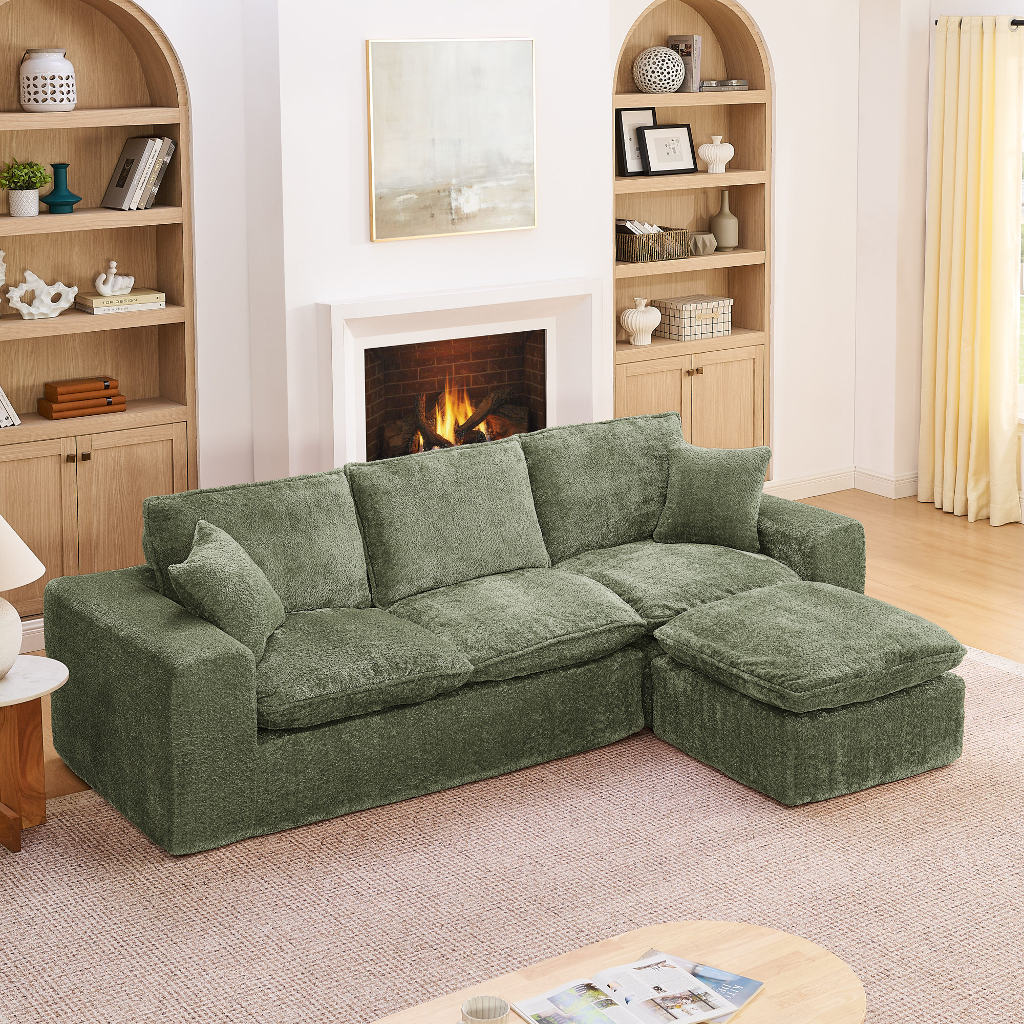 107'' Modern Boucle Sectional Sofa with Reversible Chaise for Living Room, Comfy Cloud Couch with Pillows - Image 6