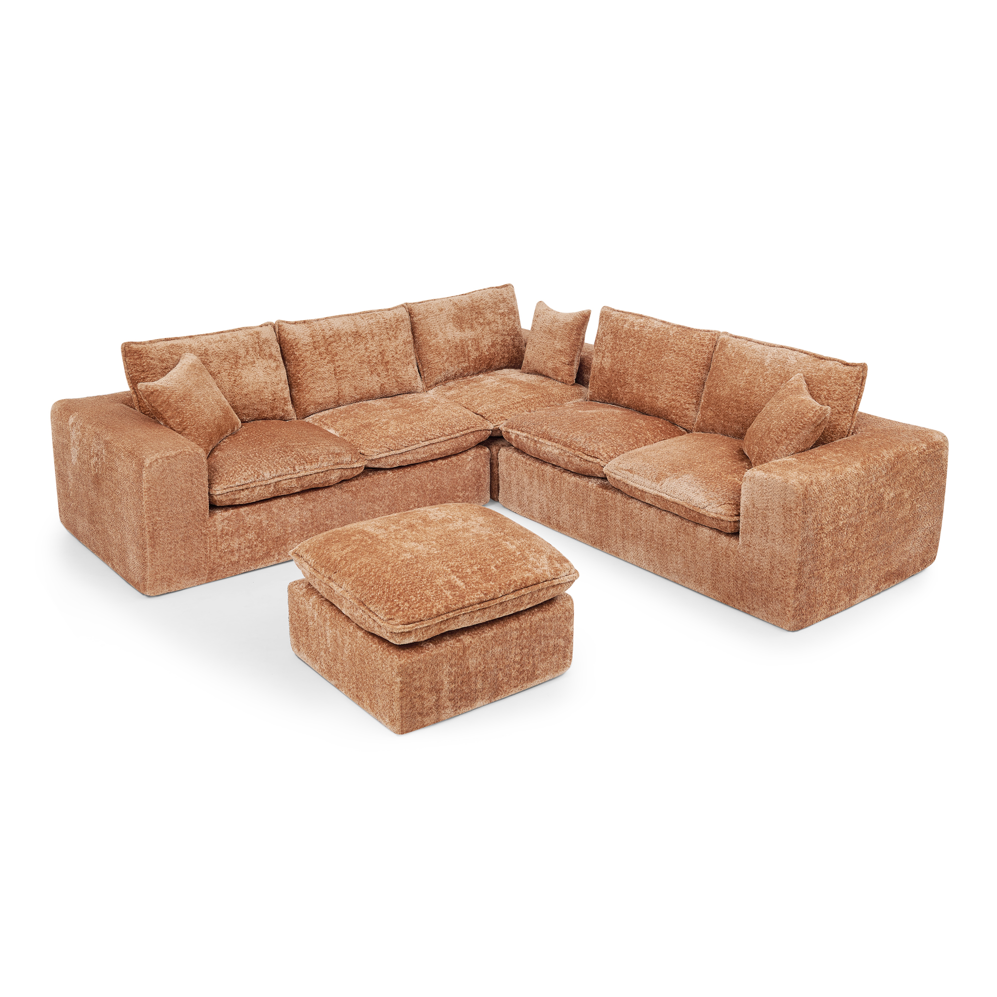 107'' Modern Boucle L-shaped Sectional Sofa with Moveable Ottoman for Living Room, Comfy Cloud Couch with Pillows, DIY Combination - Image 3
