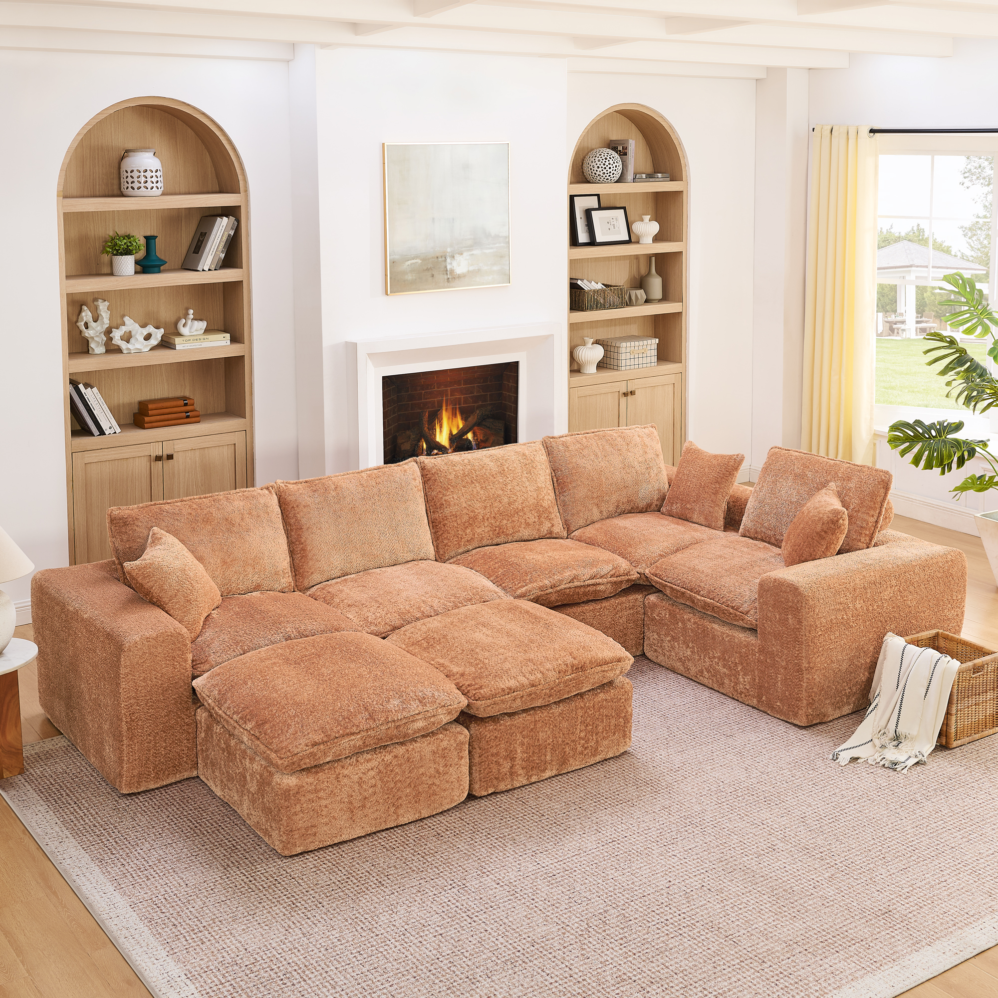 107'' Modern Boucle L-shaped Sectional Sofa with Two Moveable Ottomans for Living Room, Comfy Cloud Couch with Pillows, DIY Combination - Image 3