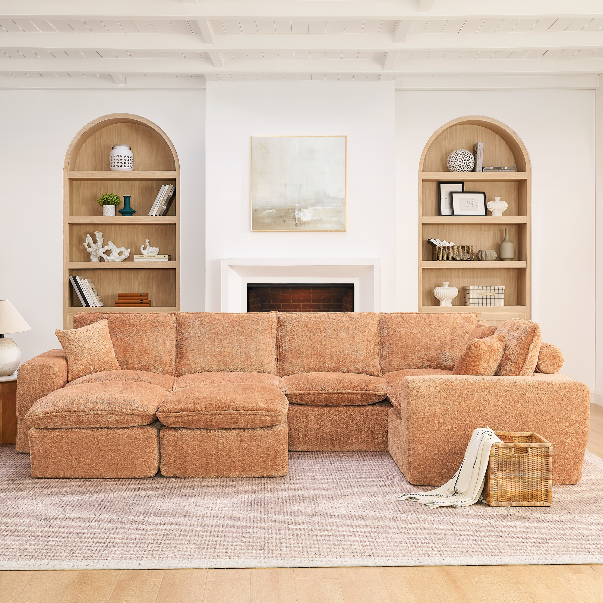 107'' Modern Boucle L-shaped Sectional Sofa with Two Moveable Ottomans for Living Room, Comfy Cloud Couch with Pillows, DIY Combination - Image 4
