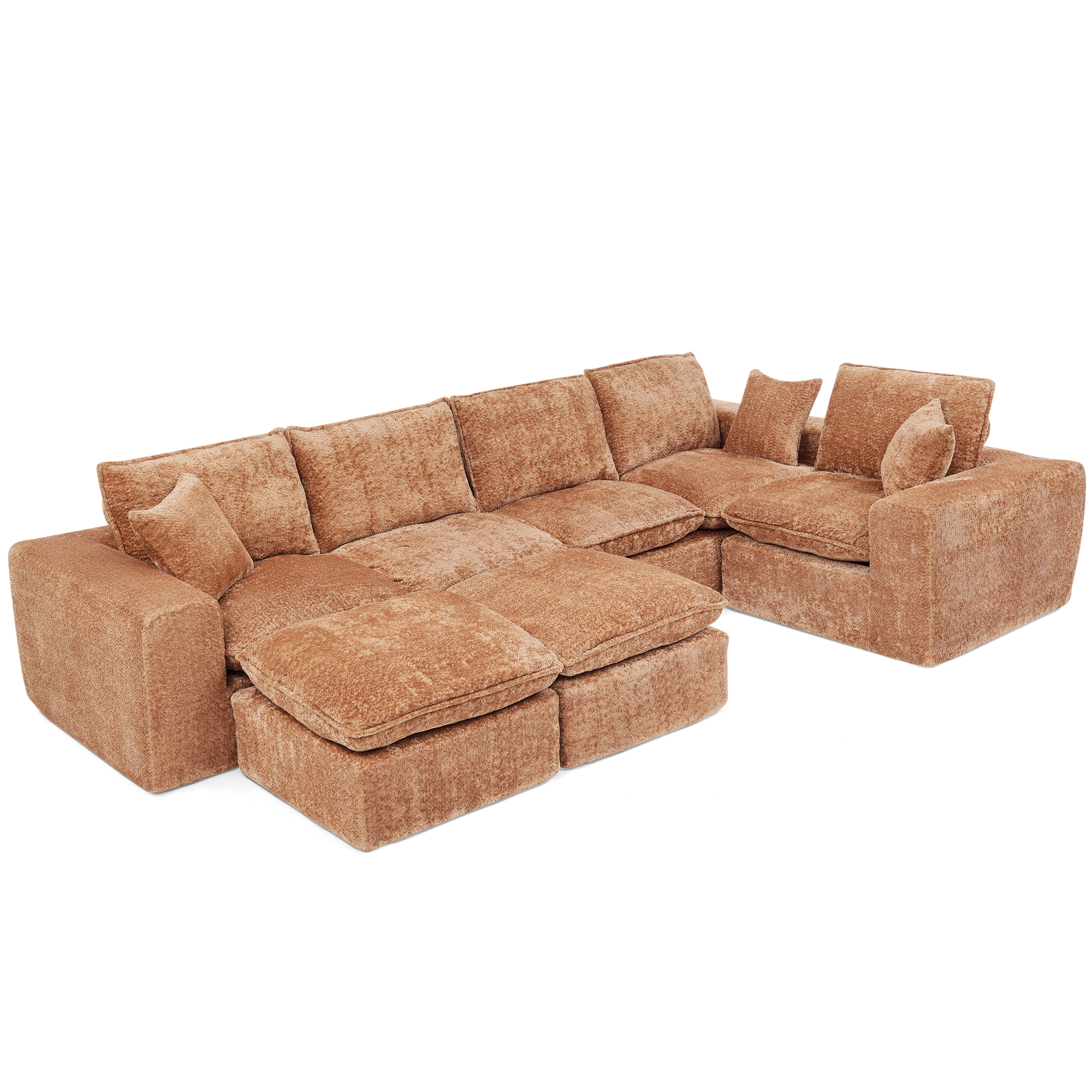 107'' Modern Boucle L-shaped Sectional Sofa with Two Moveable Ottomans for Living Room, Comfy Cloud Couch with Pillows, DIY Combination - Image 5