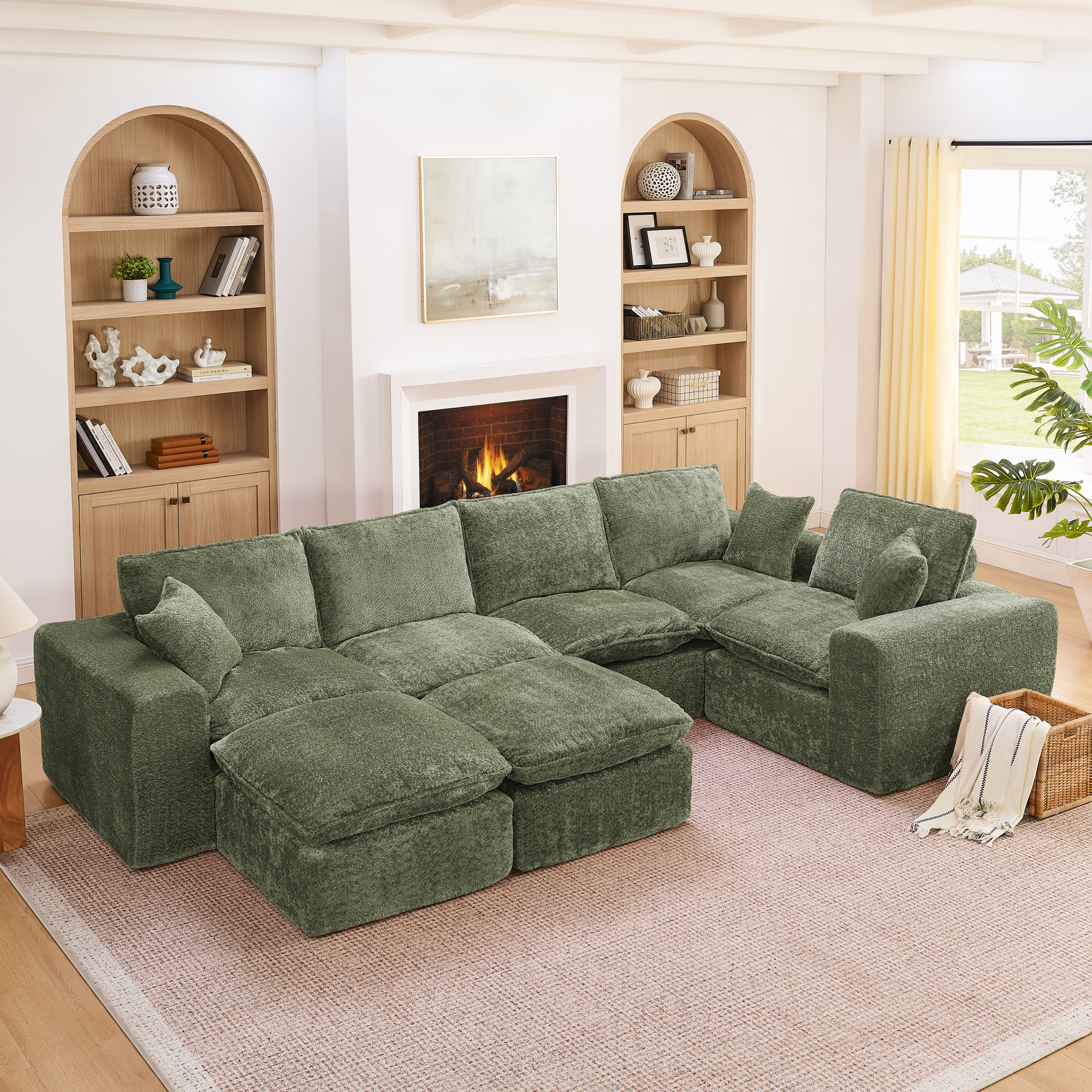 107'' Modern Boucle L-shaped Sectional Sofa with Two Moveable Ottomans for Living Room, Comfy Cloud Couch with Pillows, DIY Combination - Image 3