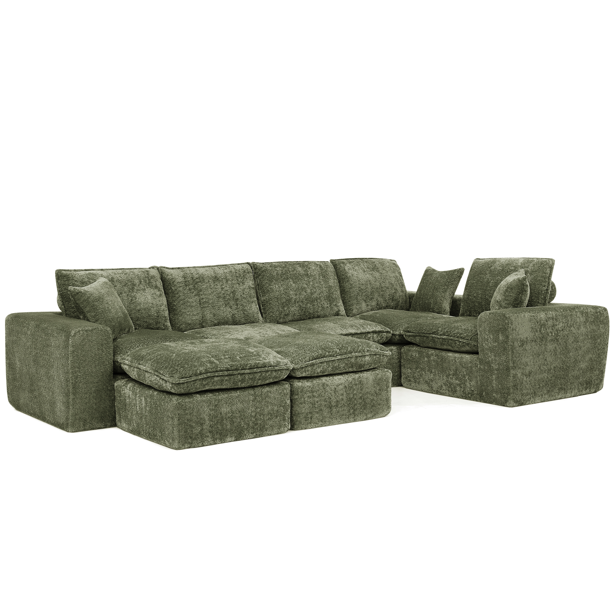 107'' Modern Boucle L-shaped Sectional Sofa with Two Moveable Ottomans for Living Room, Comfy Cloud Couch with Pillows, DIY Combination - Image 5