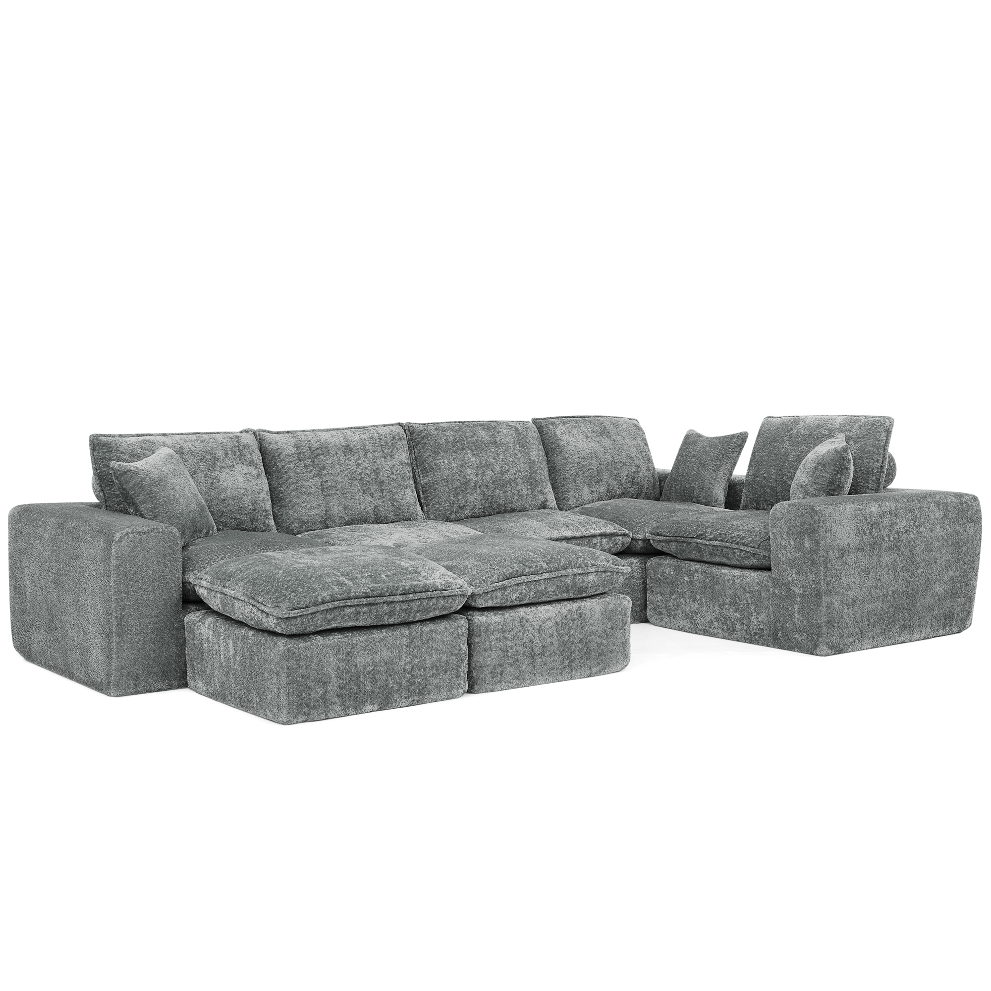 107'' Modern Boucle L-shaped Sectional Sofa with Two Moveable Ottomans for Living Room, Comfy Cloud Couch with Pillows, DIY Combination - Image 4