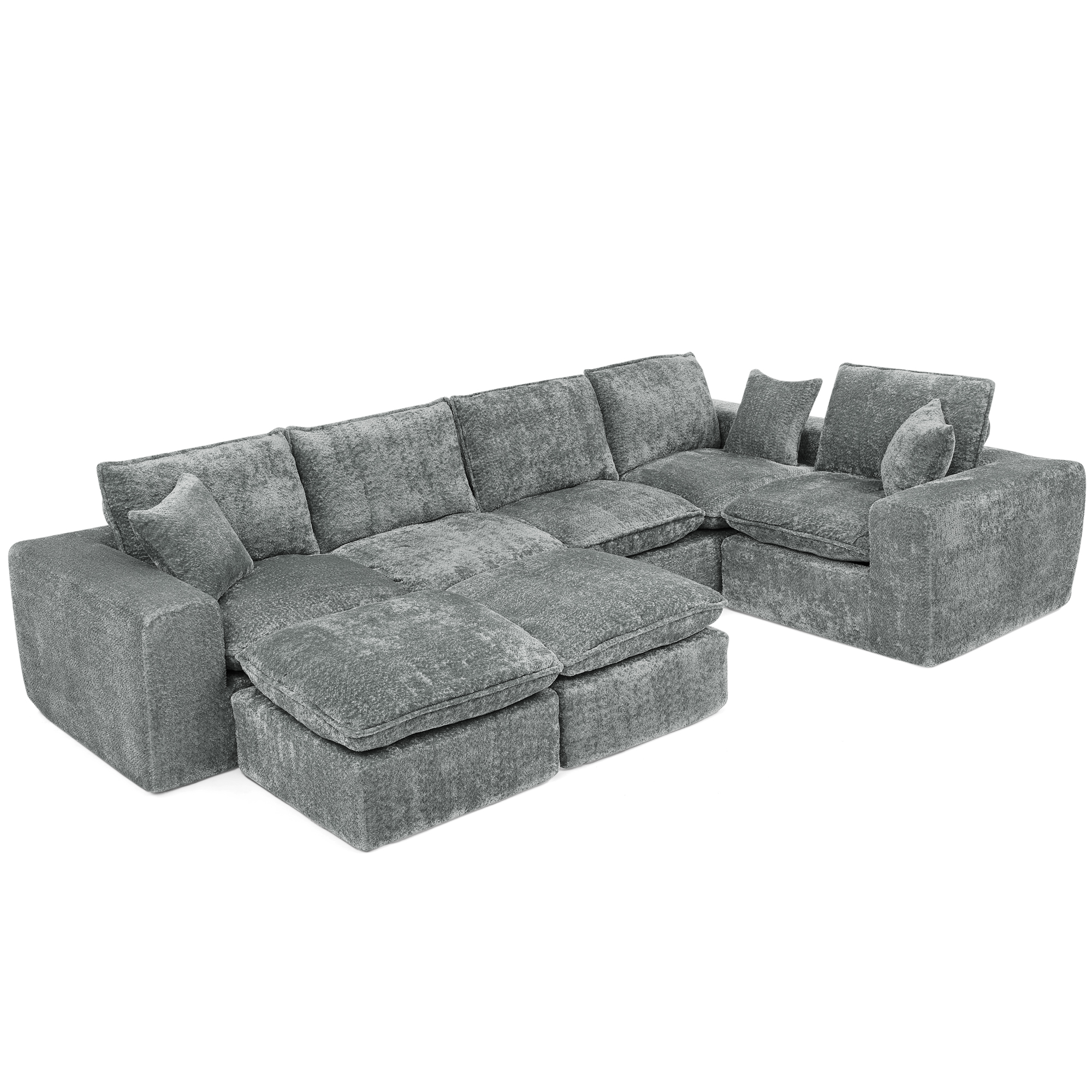 107'' Modern Boucle L-shaped Sectional Sofa with Two Moveable Ottomans for Living Room, Comfy Cloud Couch with Pillows, DIY Combination - Image 5