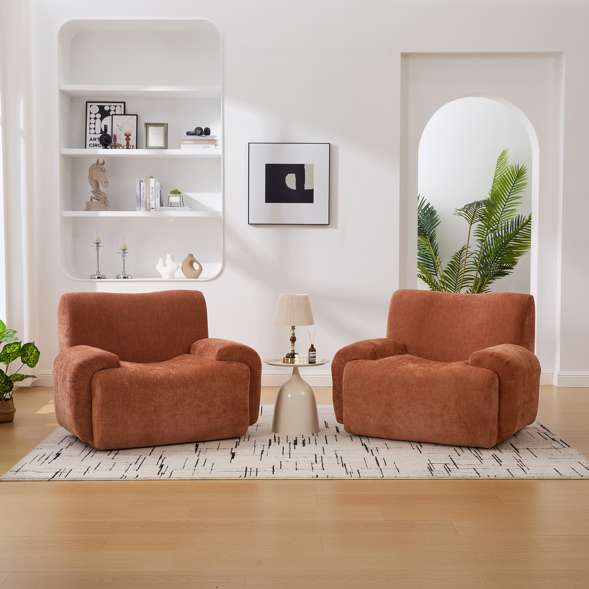 42" Wide Modern Upholstered Oversized Accent Chair, Boneless Single Sofa Chair, Chenille Armchair Comfy Reading Lounge Chair with Deep Seats for Living Room Bedroom Apartment, Dorms, Orange - Image 2