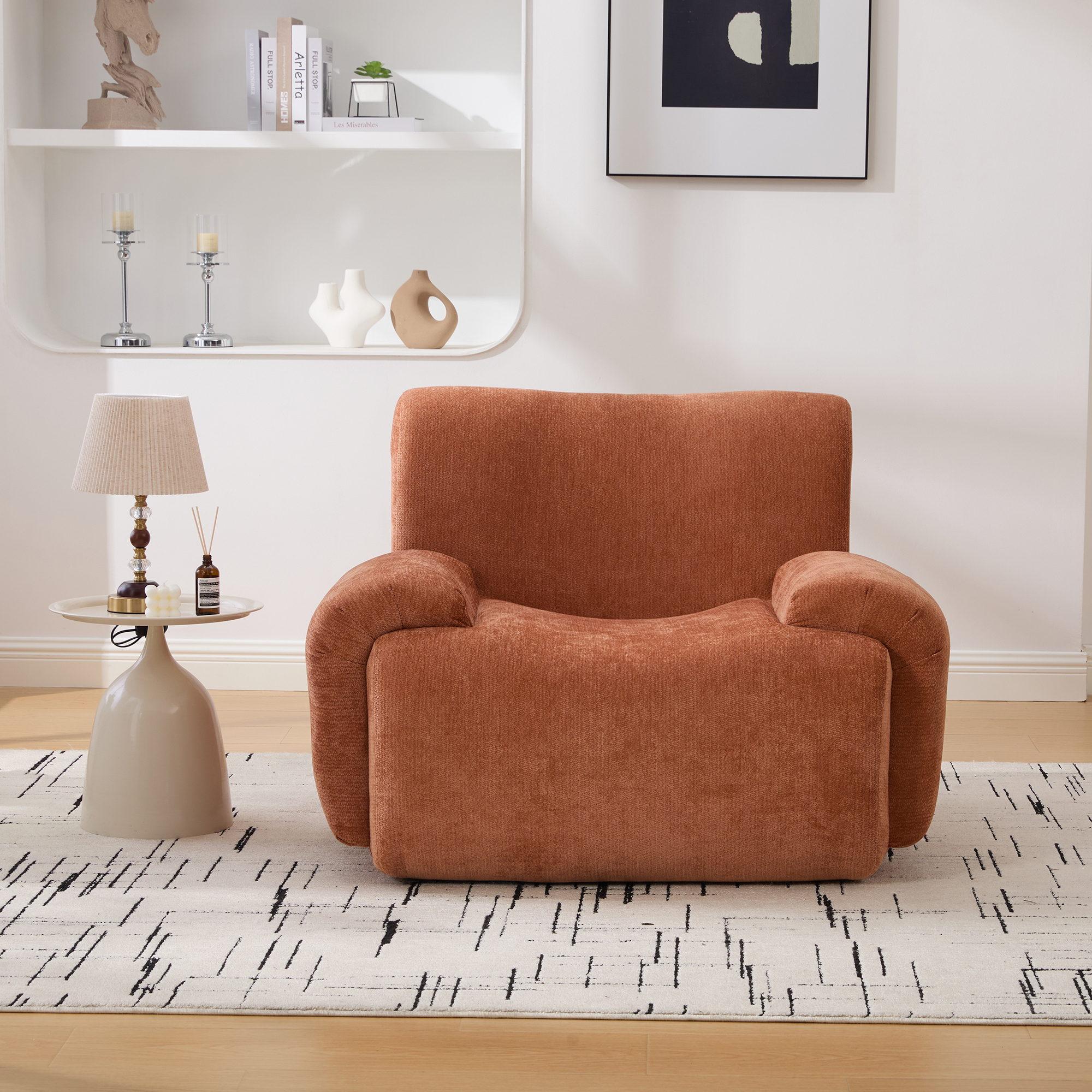 42" Wide Modern Upholstered Oversized Accent Chair, Boneless Single Sofa Chair, Chenille Armchair Comfy Reading Lounge Chair with Deep Seats for Living Room Bedroom Apartment, Dorms, Orange - Image 3