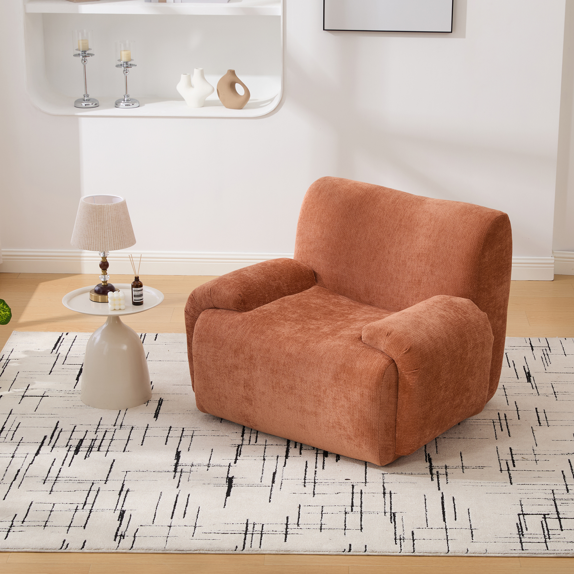 42" Wide Modern Upholstered Oversized Accent Chair, Boneless Single Sofa Chair, Chenille Armchair Comfy Reading Lounge Chair with Deep Seats for Living Room Bedroom Apartment, Dorms, Orange - Image 4