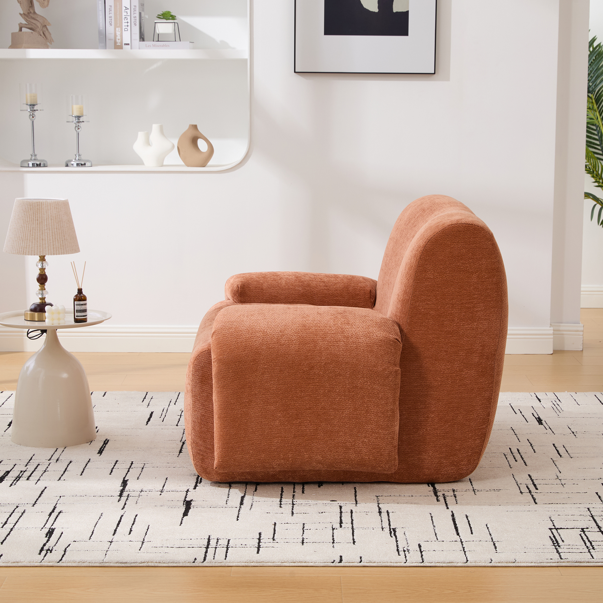 42" Wide Modern Upholstered Oversized Accent Chair, Boneless Single Sofa Chair, Chenille Armchair Comfy Reading Lounge Chair with Deep Seats for Living Room Bedroom Apartment, Dorms, Orange - Image 6