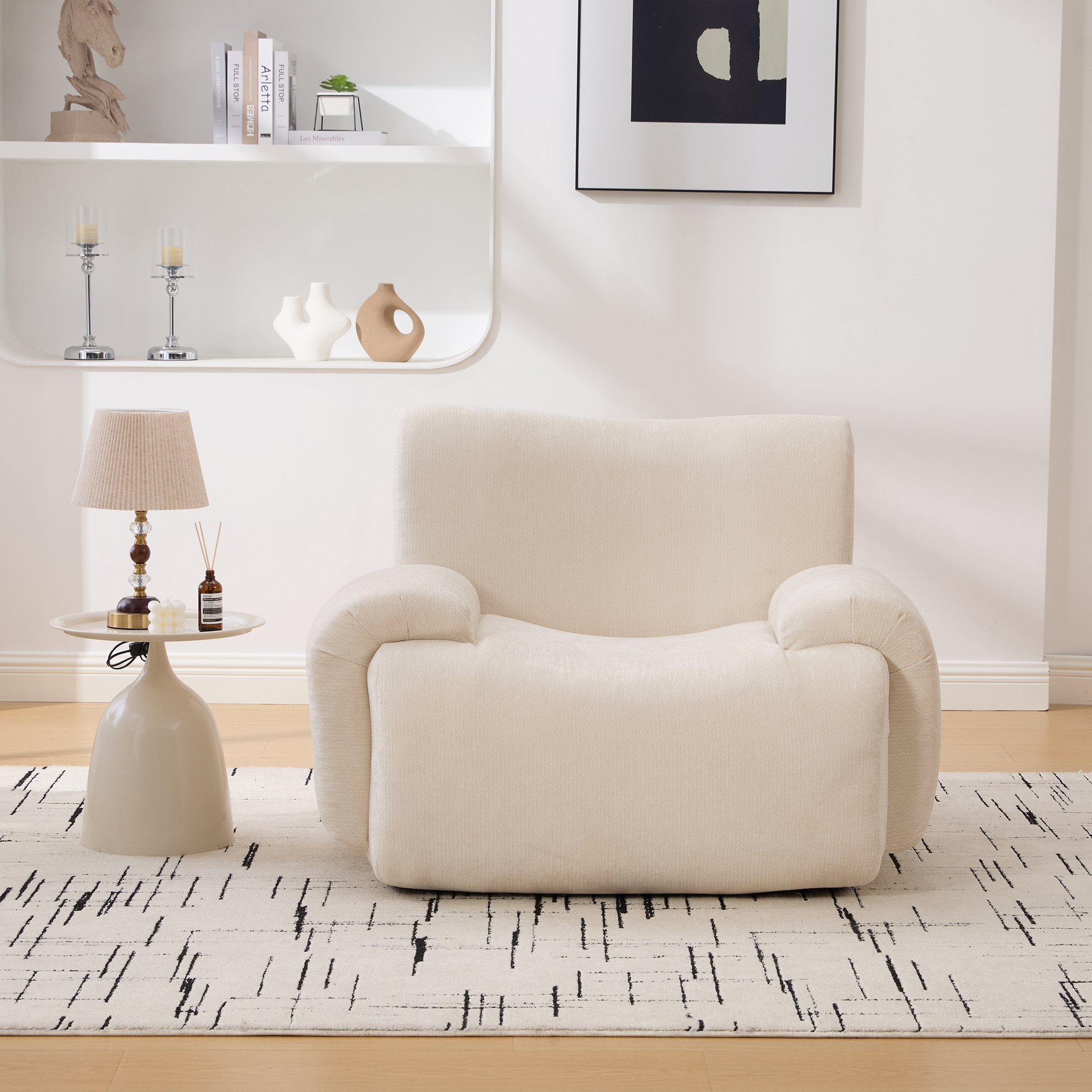 42" Wide Modern Upholstered Oversized Accent Chair, Boneless Single Sofa Chair, Chenille Armchair Comfy Reading Lounge Chair with Deep Seats for Living Room Bedroom Apartment, Dorms, Beige - Image 3