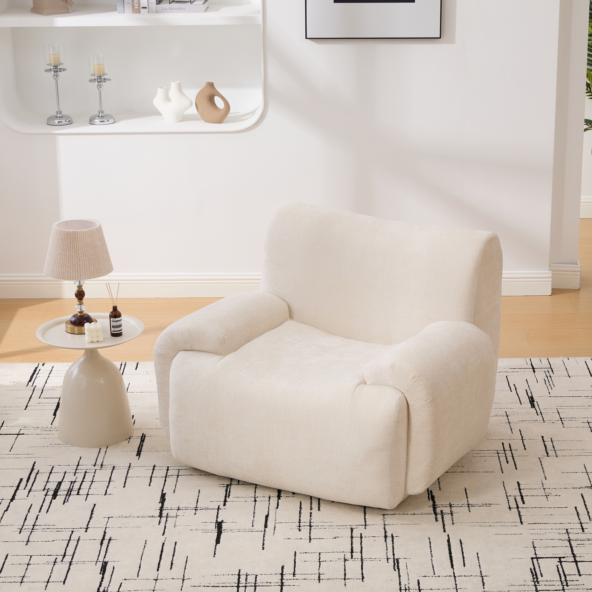 42" Wide Modern Upholstered Oversized Accent Chair, Boneless Single Sofa Chair, Chenille Armchair Comfy Reading Lounge Chair with Deep Seats for Living Room Bedroom Apartment, Dorms, Beige - Image 4