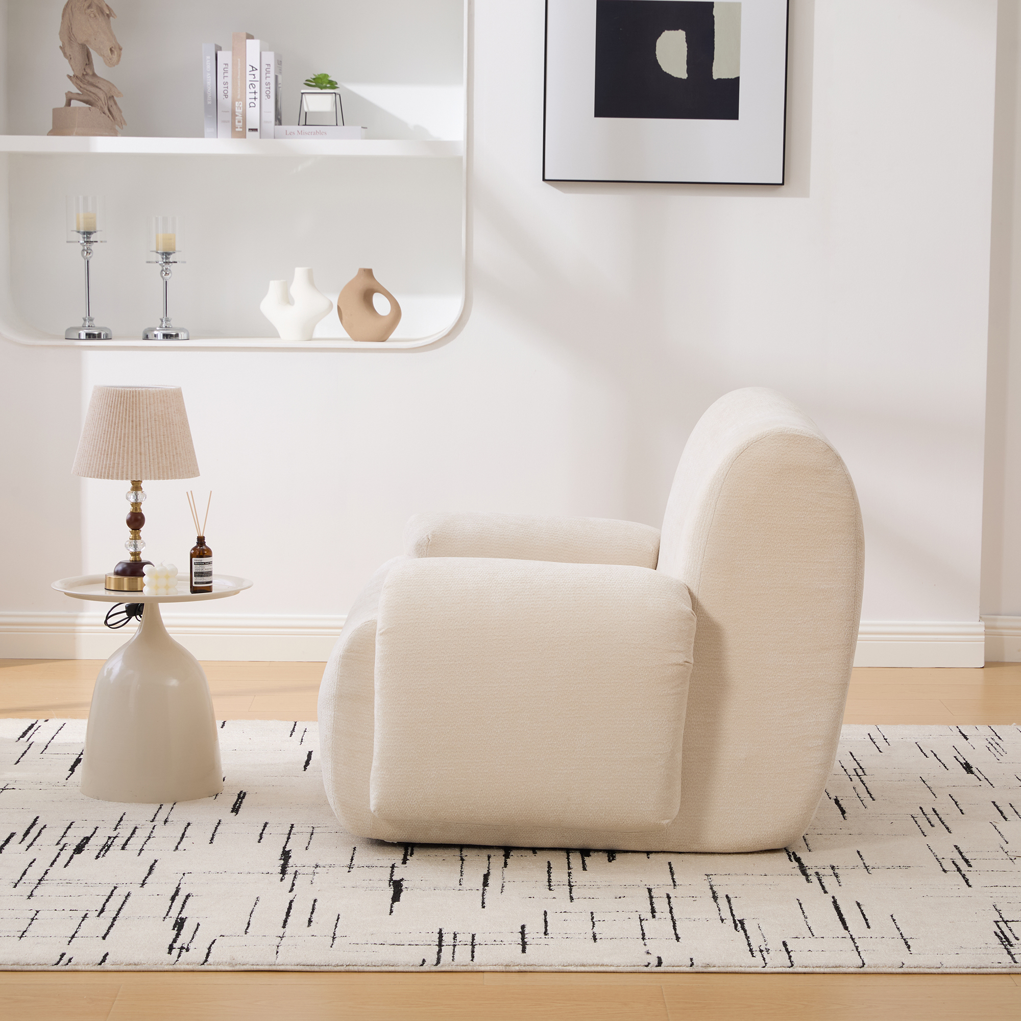 42" Wide Modern Upholstered Oversized Accent Chair, Boneless Single Sofa Chair, Chenille Armchair Comfy Reading Lounge Chair with Deep Seats for Living Room Bedroom Apartment, Dorms, Beige - Image 6