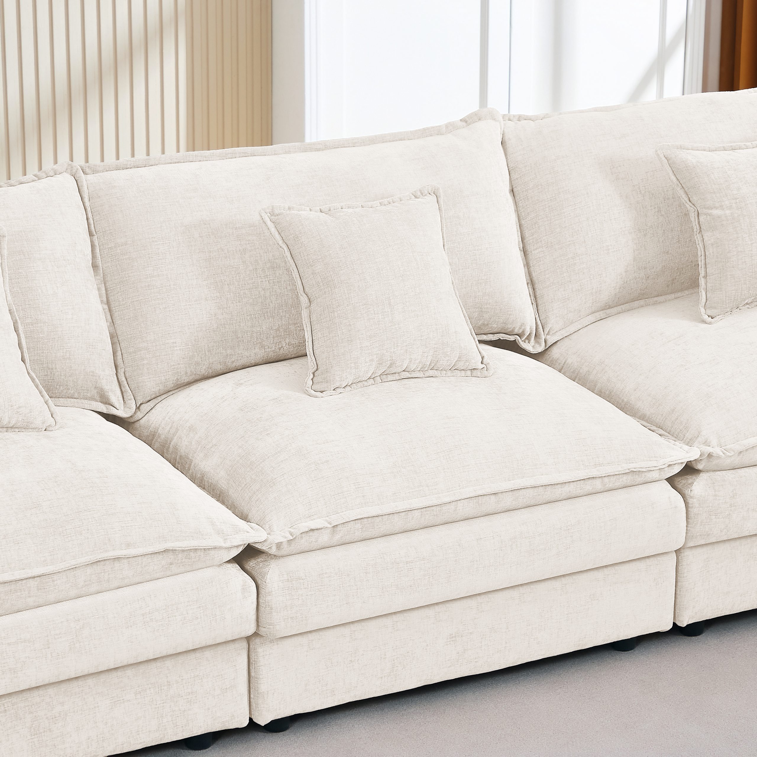 Modular Sectional Sofa, 102 Inch L Shaped Couch Set for Living Room, 3-Seater Comfy Cloud Couches with Movable Ottoman, DIY Combination, Chenille, Beige - Image 4
