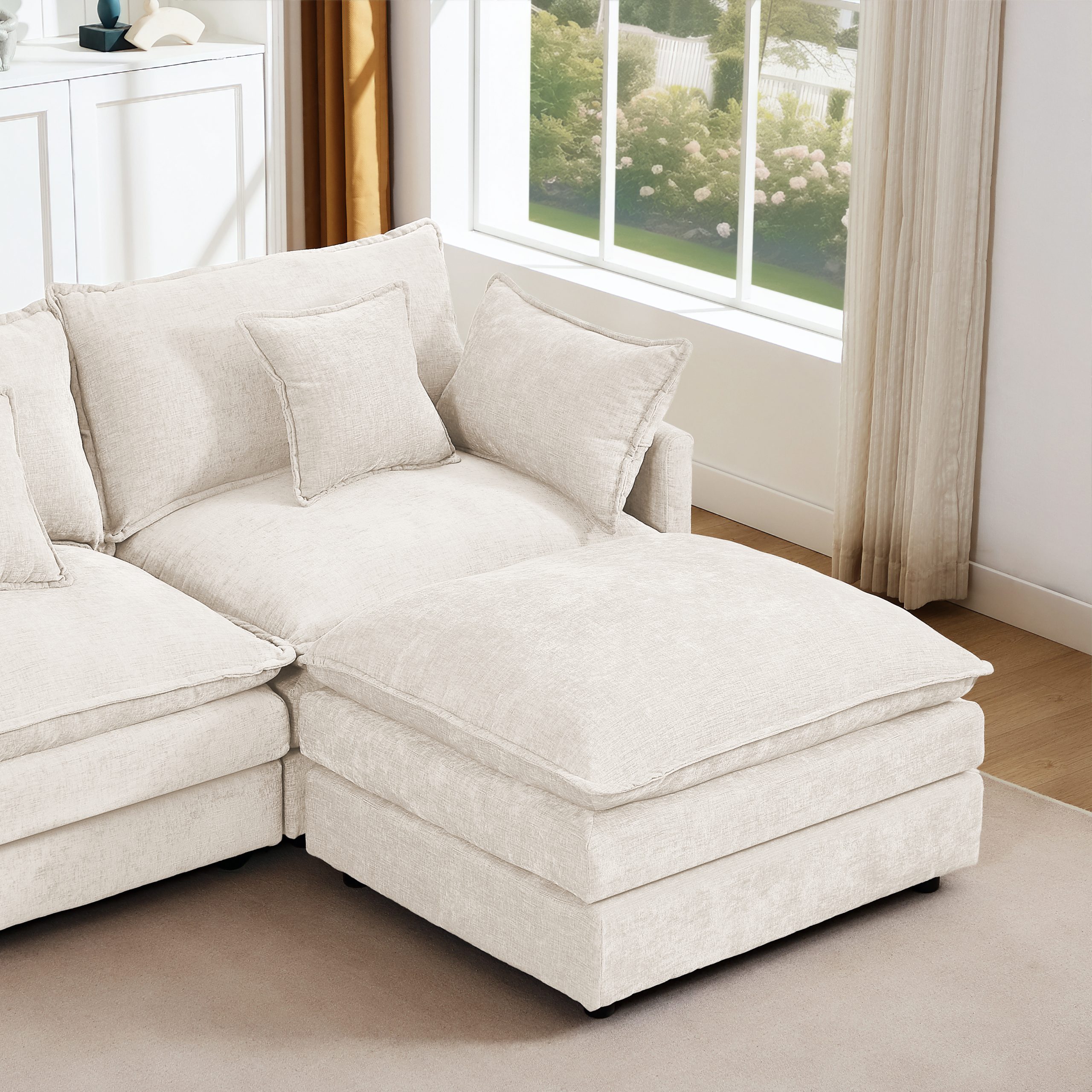 Modular Sectional Sofa, 102 Inch L Shaped Couch Set for Living Room, 3-Seater Comfy Cloud Couches with Movable Ottoman, DIY Combination, Chenille, Beige - Image 5