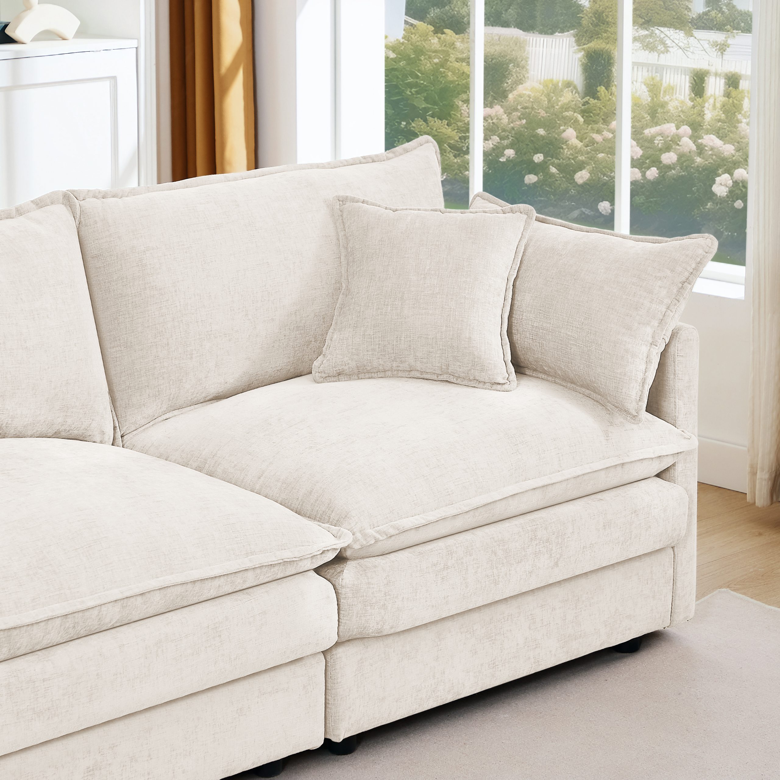 Modular Sectional Sofa, 102 Inch L Shaped Couch Set for Living Room, 3-Seater Comfy Cloud Couches with Movable Ottoman, DIY Combination, Chenille, Beige - Image 6