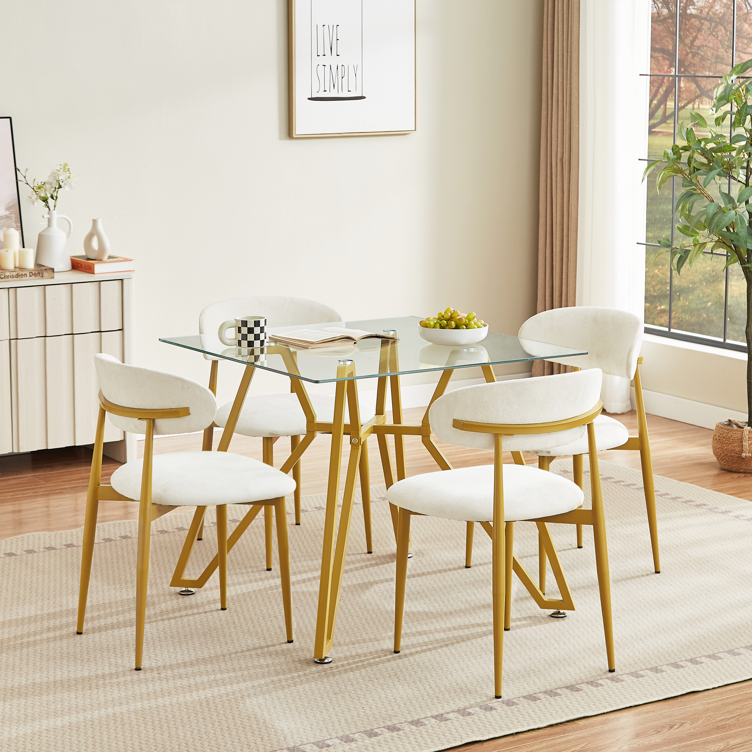 35.4-inch square tempered glass dining table, suitable for 2-4 people, space-saving small kitchen dining table, equipped with sturdy metal table legs,suitable for dining room, living room,Gold - Image 2