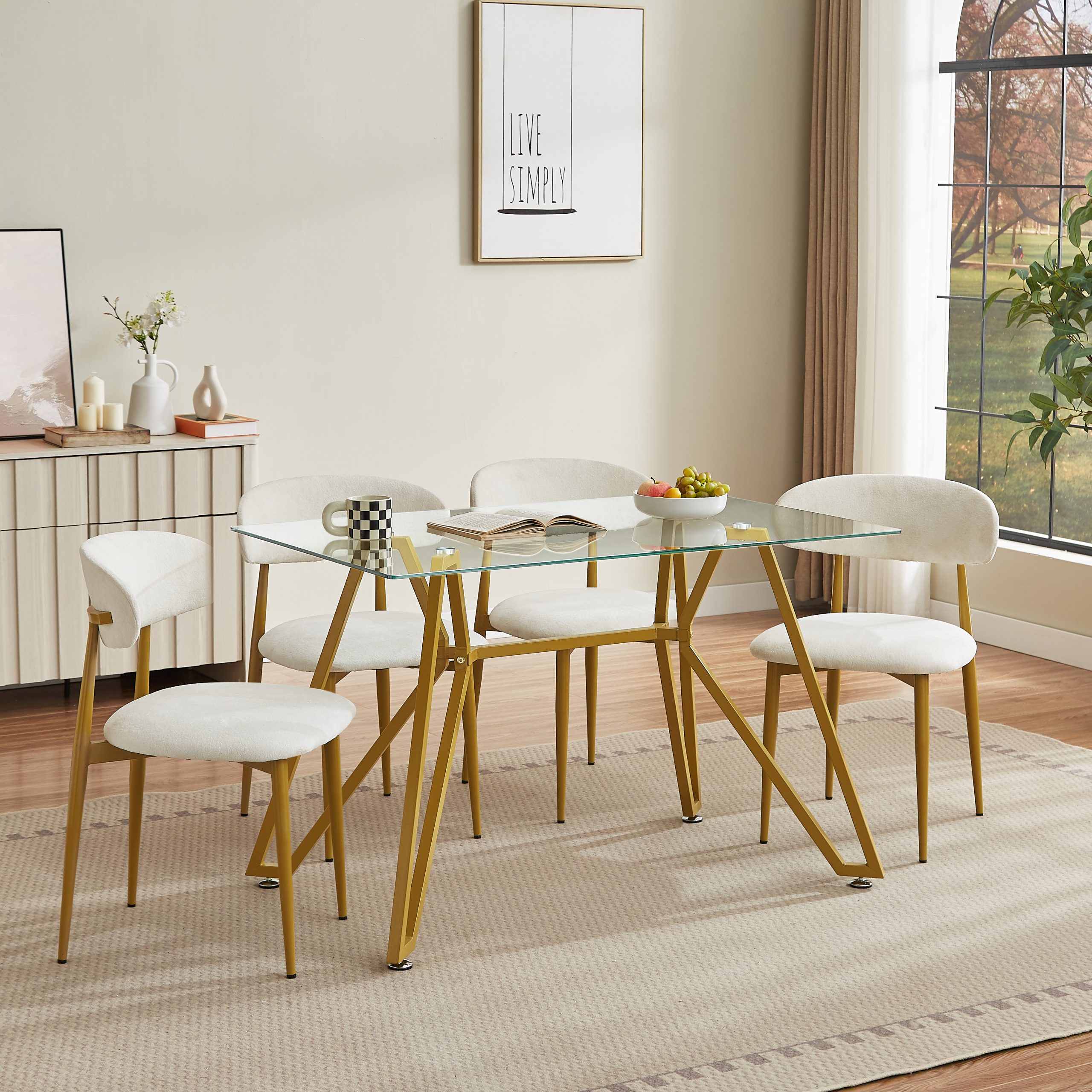 47.3-inch rectangular glass dining table, suitable for 1-6 people, modern style home kitchen dining table, equipped with sturdy metal table legs,suitable for dining room,living rooms, offices, Gold - Image 2