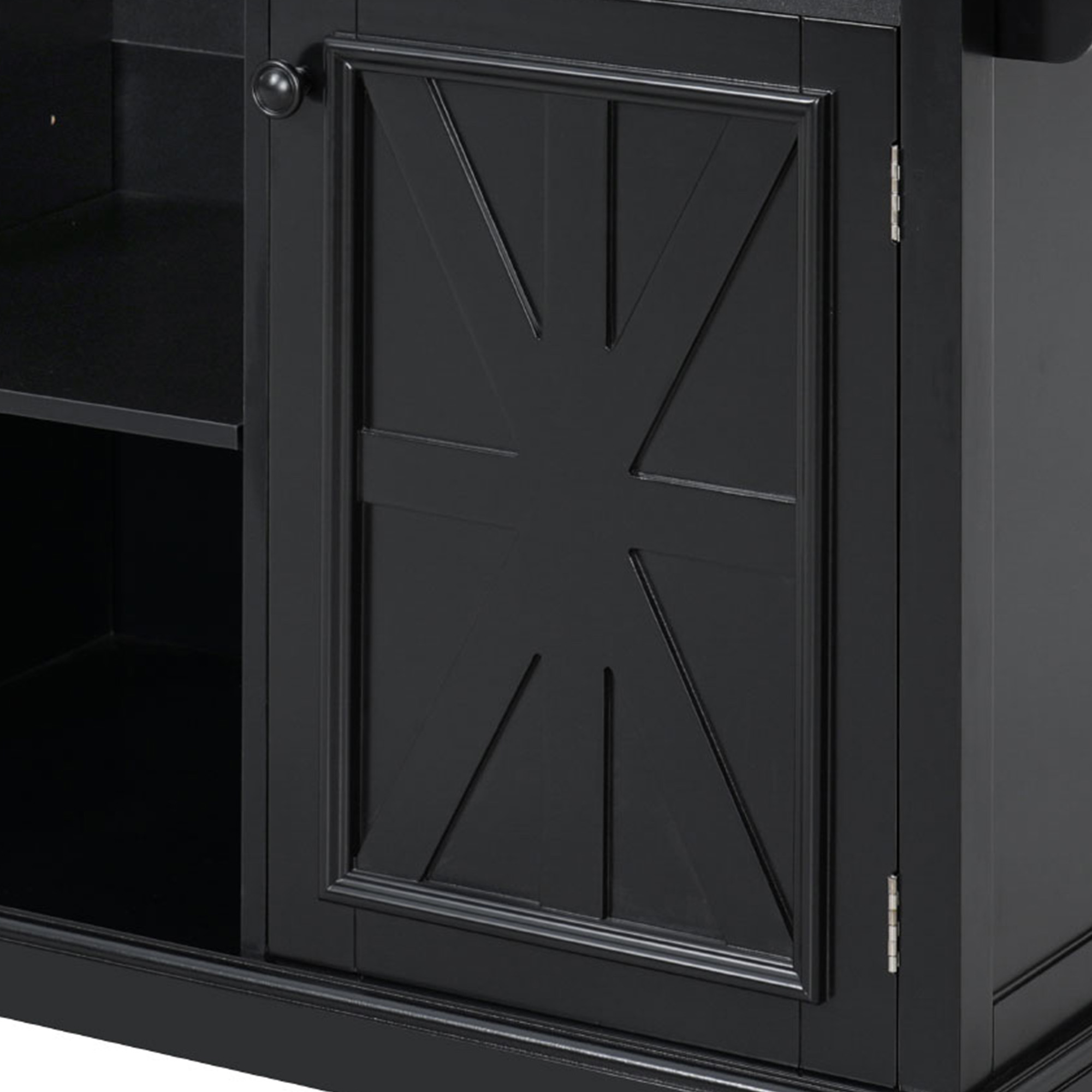 K&K 54.9" Kitchen Island with Drop Leaf, Power Outlet, Kitchen Storage Cart with 4 Door Shelves, Cross Barn Doors & Visual Glass Door, Rolling Kitchen Island on 4 Wheels for Kitchen, Dining Room,Black - Image 6