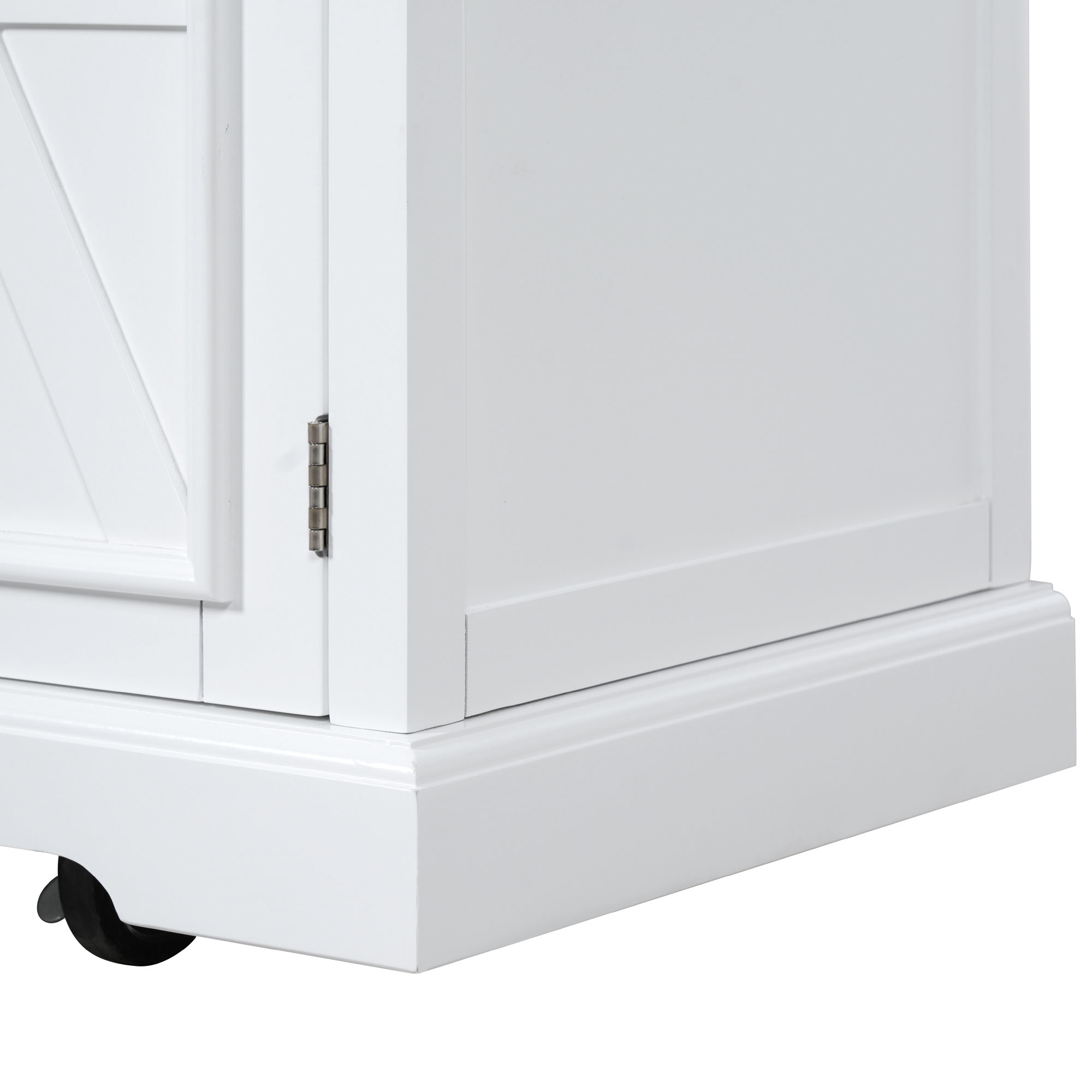 K&K 54.9" Kitchen Island with Drop Leaf, Power Outlet, Kitchen Storage Cart with 4 Door Shelves, Cross Barn Doors & Visual Glass Door, Rolling Kitchen Island on 4 Wheels for Kitchen, Dining Room,White - Image 6