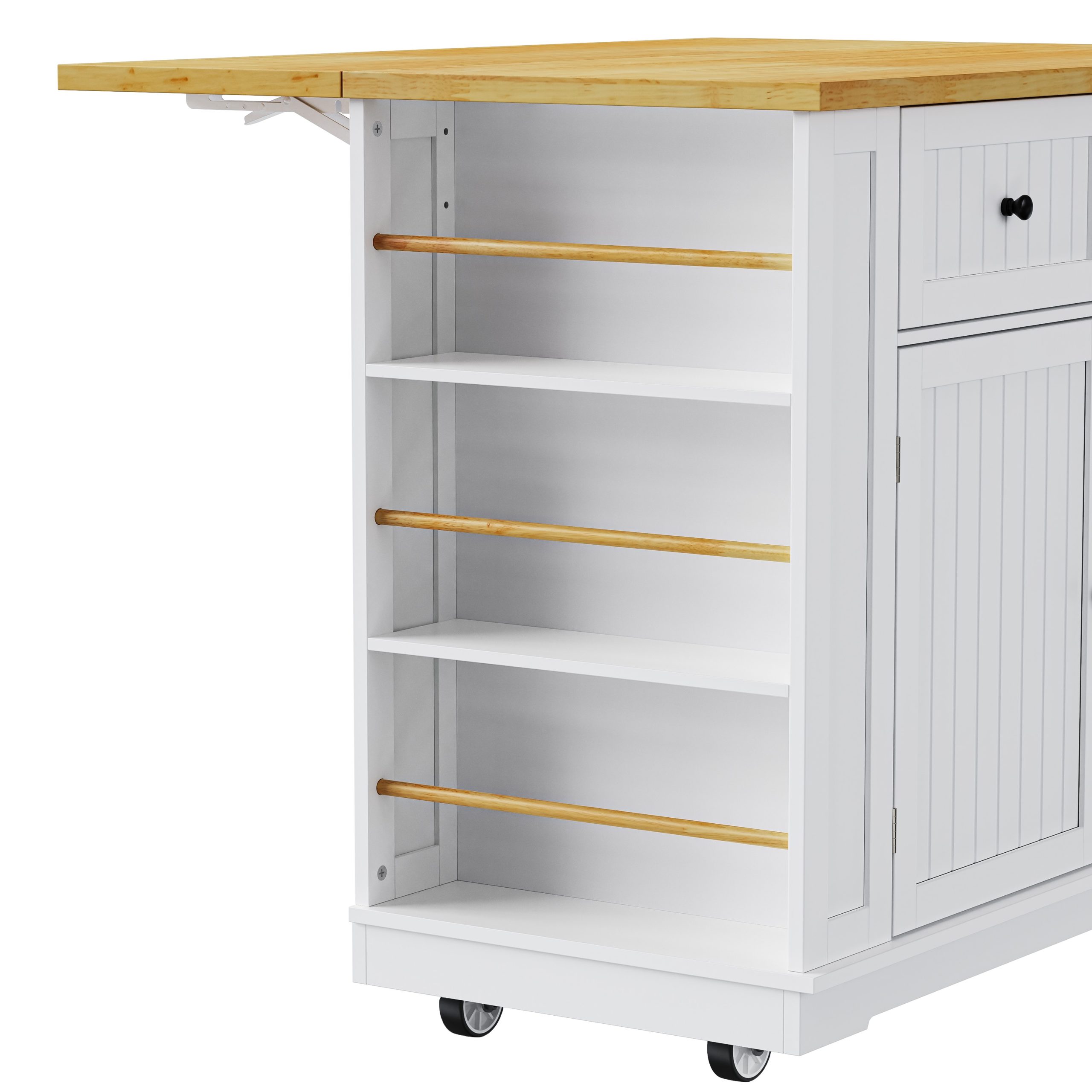 48inch Kitchen Island with 2 Bar Stools, Power Outlet, Door Internal Storage Rack, Kitchen Storage Cart on 5 Wheels with Drop Leaf, 5 Side Racks, 2 Drawers,White (Old SKU N707S000015W)(Three Packages) - Image 6