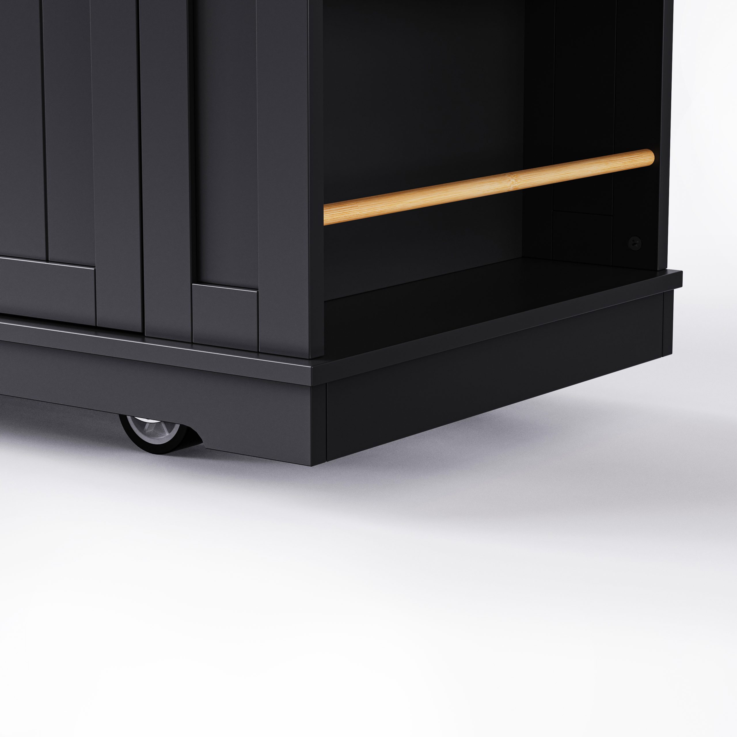 48inch Kitchen Island with 2 Bar Stools, Power Outlet, Internal Storage Rack, Kitchen Storage Cart on 5 Wheels with Drop Leaf, 5 Open Side Racks, Drawers, Black (Old SKU N707S000015B)(Three Packages) - Image 2