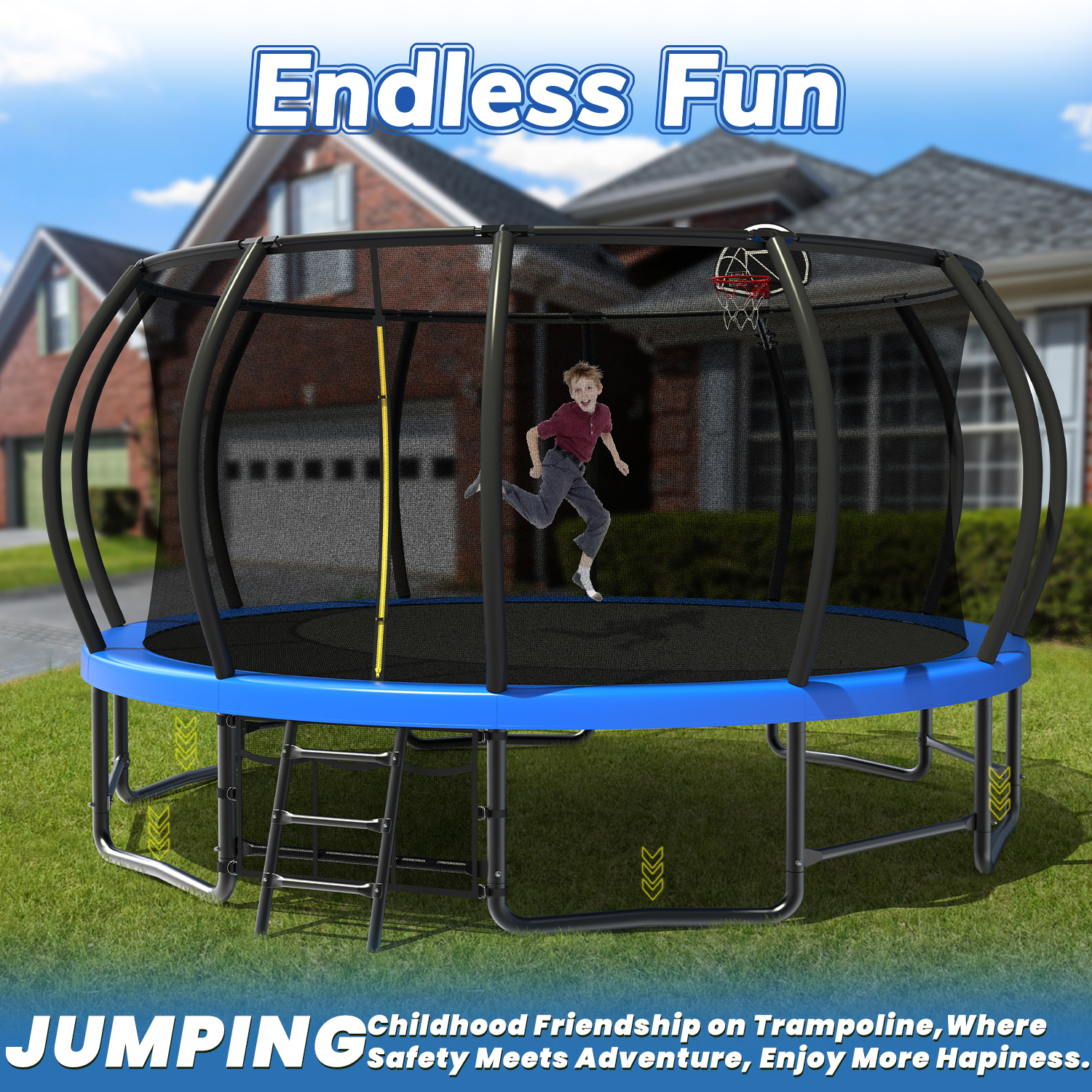 16FT Outdoor Trampoline for Kids and Adults, Pumpkin Trampolines with Curved Poles,Heavy Duty Trampoline Anti-Rust Coating ASTM Approval - Image 3