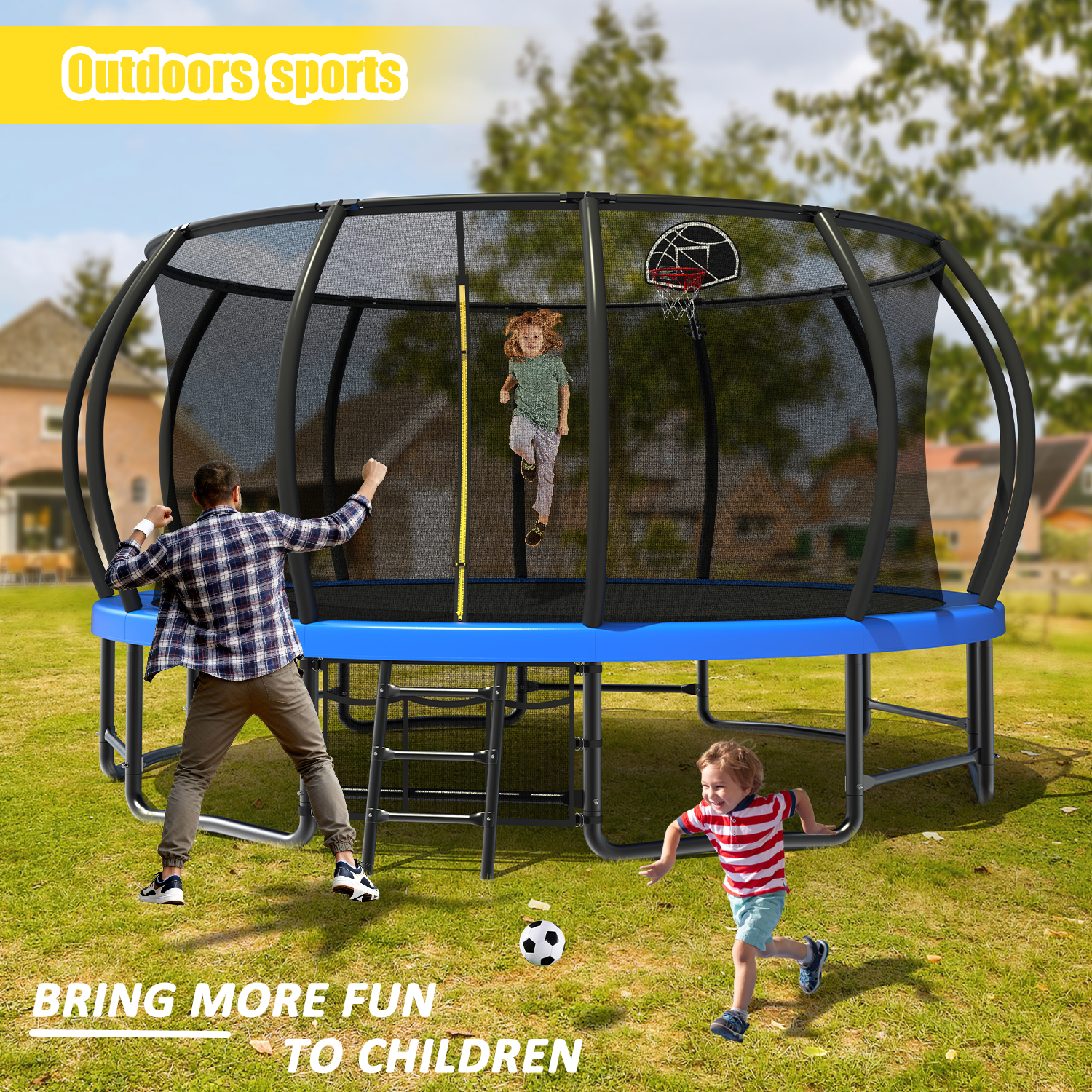 16FT Outdoor Trampoline for Kids and Adults, Pumpkin Trampolines with Curved Poles,Heavy Duty Trampoline Anti-Rust Coating ASTM Approval - Image 4
