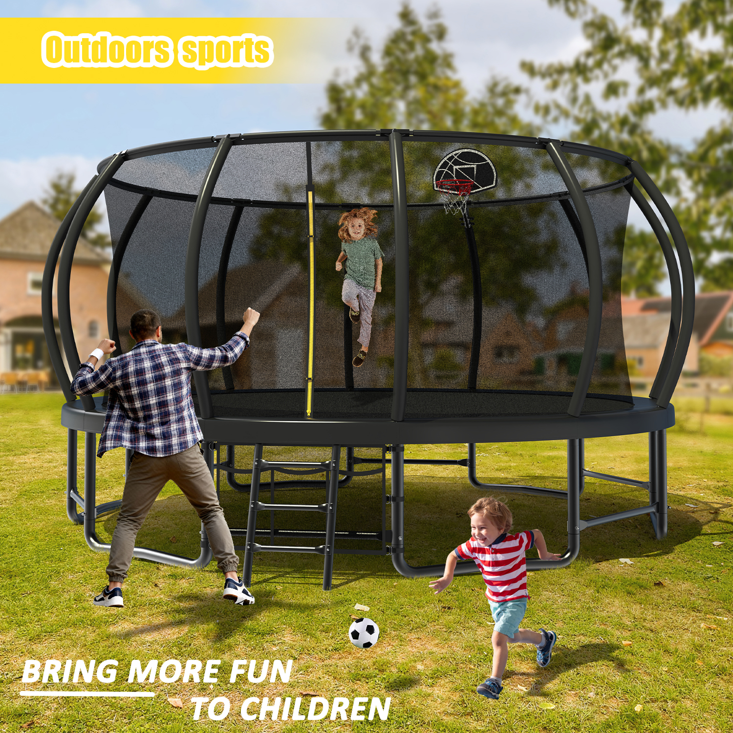 16FT Outdoor Trampoline for Kids and Adults, Pumpkin Trampolines with Curved Poles,Heavy Duty Trampoline Anti-Rust Coating ASTM Approval - Image 6