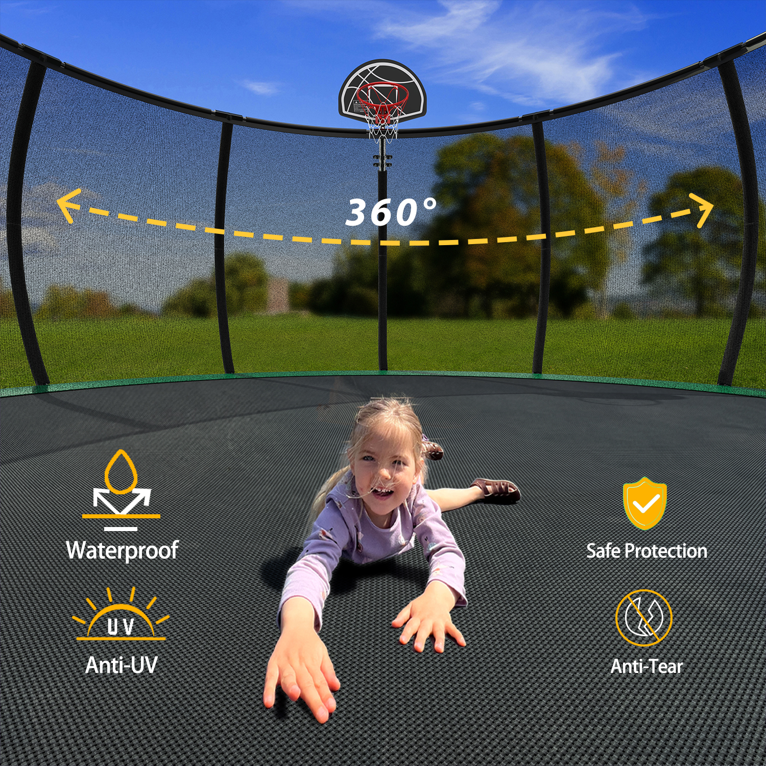 16FT Outdoor Trampoline for Kids and Adults, Pumpkin Trampolines with Curved Poles,Heavy Duty Trampoline Anti-Rust Coating ASTM Approval - Image 6