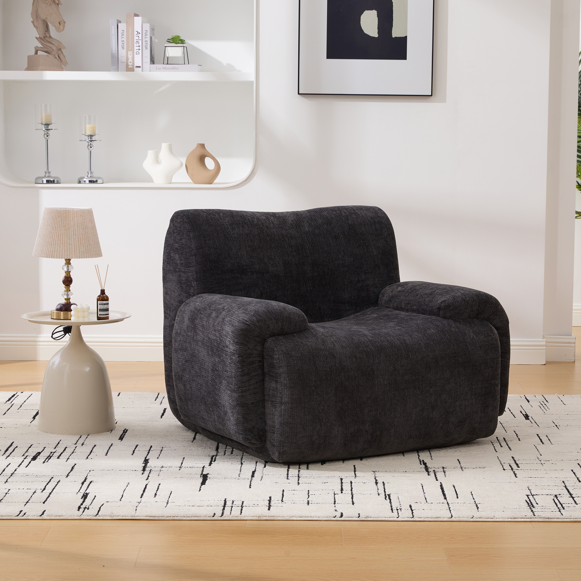 42″ Wide Modern Upholstered Oversized Accent Chair, Boneless Single Sofa Chair, Chenille Armchair Comfy Reading Lounge Chair with Deep Seats for Living Room Bedroom Apartment, Dorms, Black