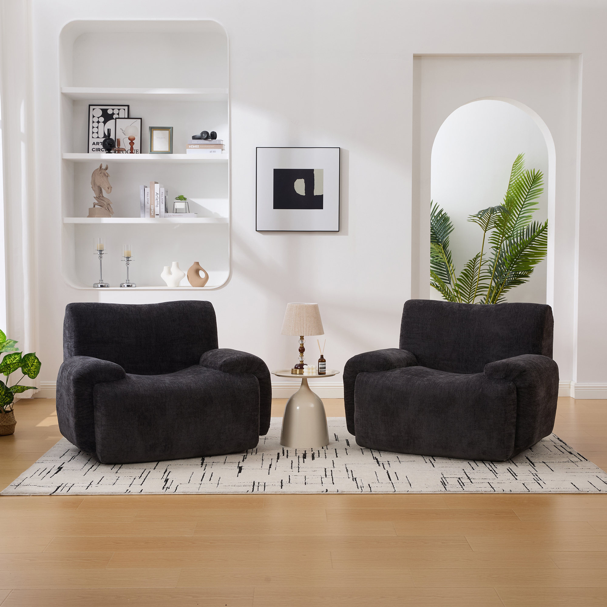 42" Wide Modern Upholstered Oversized Accent Chair, Boneless Single Sofa Chair, Chenille Armchair Comfy Reading Lounge Chair with Deep Seats for Living Room Bedroom Apartment, Dorms, Black - Image 2