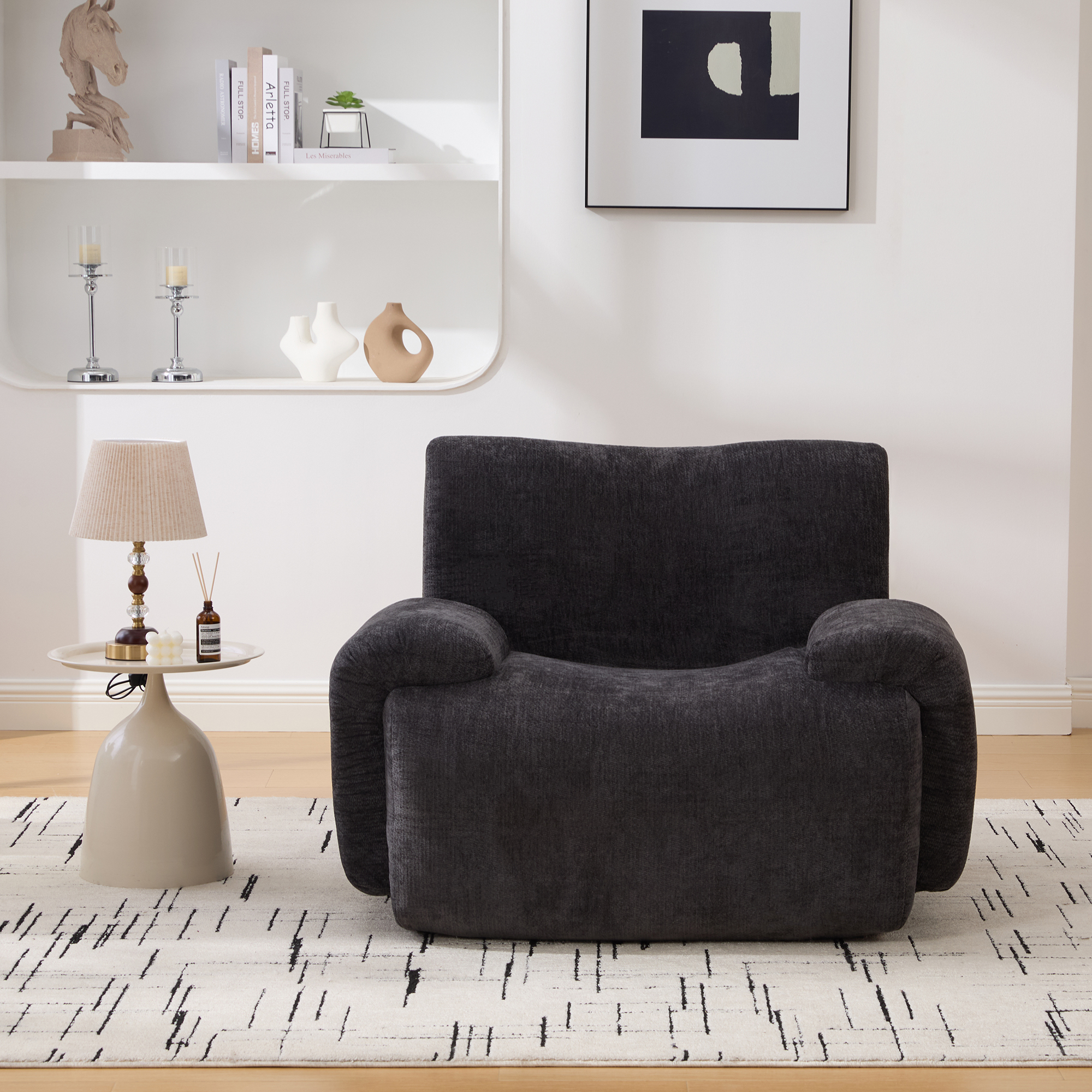 42" Wide Modern Upholstered Oversized Accent Chair, Boneless Single Sofa Chair, Chenille Armchair Comfy Reading Lounge Chair with Deep Seats for Living Room Bedroom Apartment, Dorms, Black - Image 3