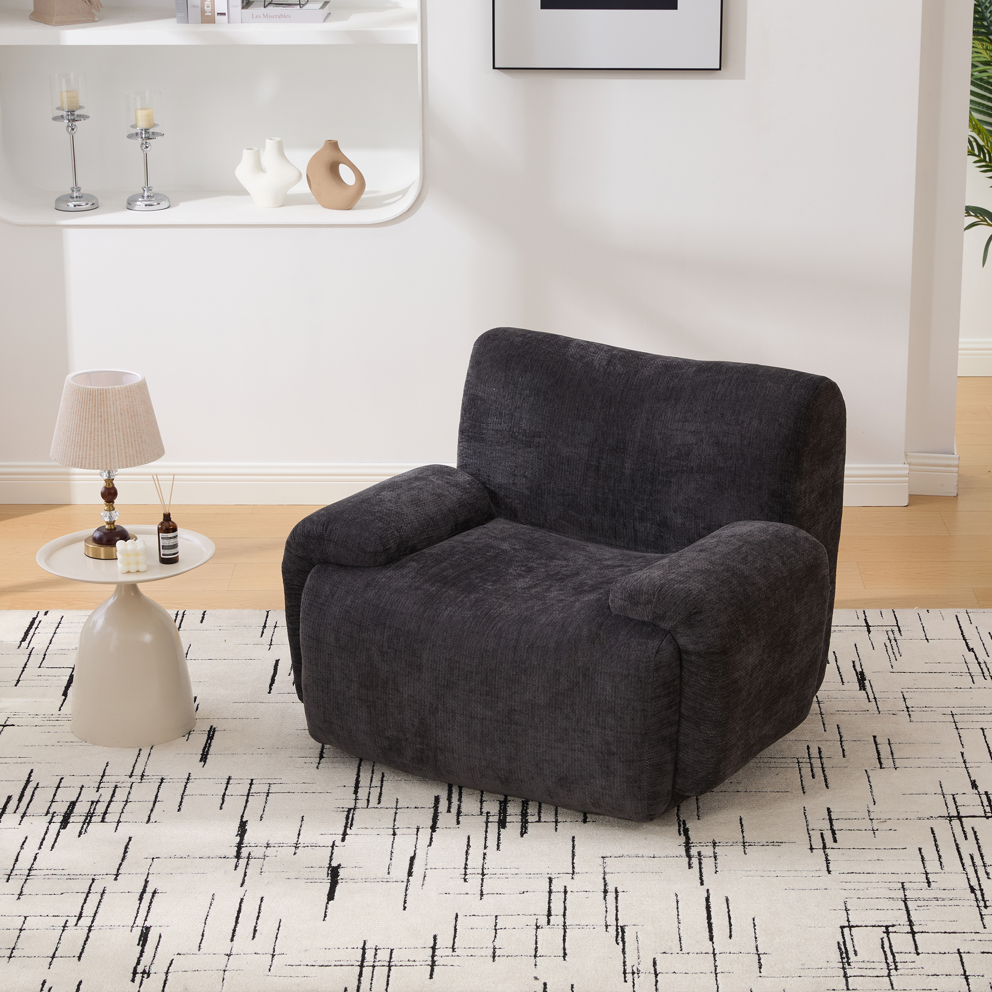 42" Wide Modern Upholstered Oversized Accent Chair, Boneless Single Sofa Chair, Chenille Armchair Comfy Reading Lounge Chair with Deep Seats for Living Room Bedroom Apartment, Dorms, Black - Image 4