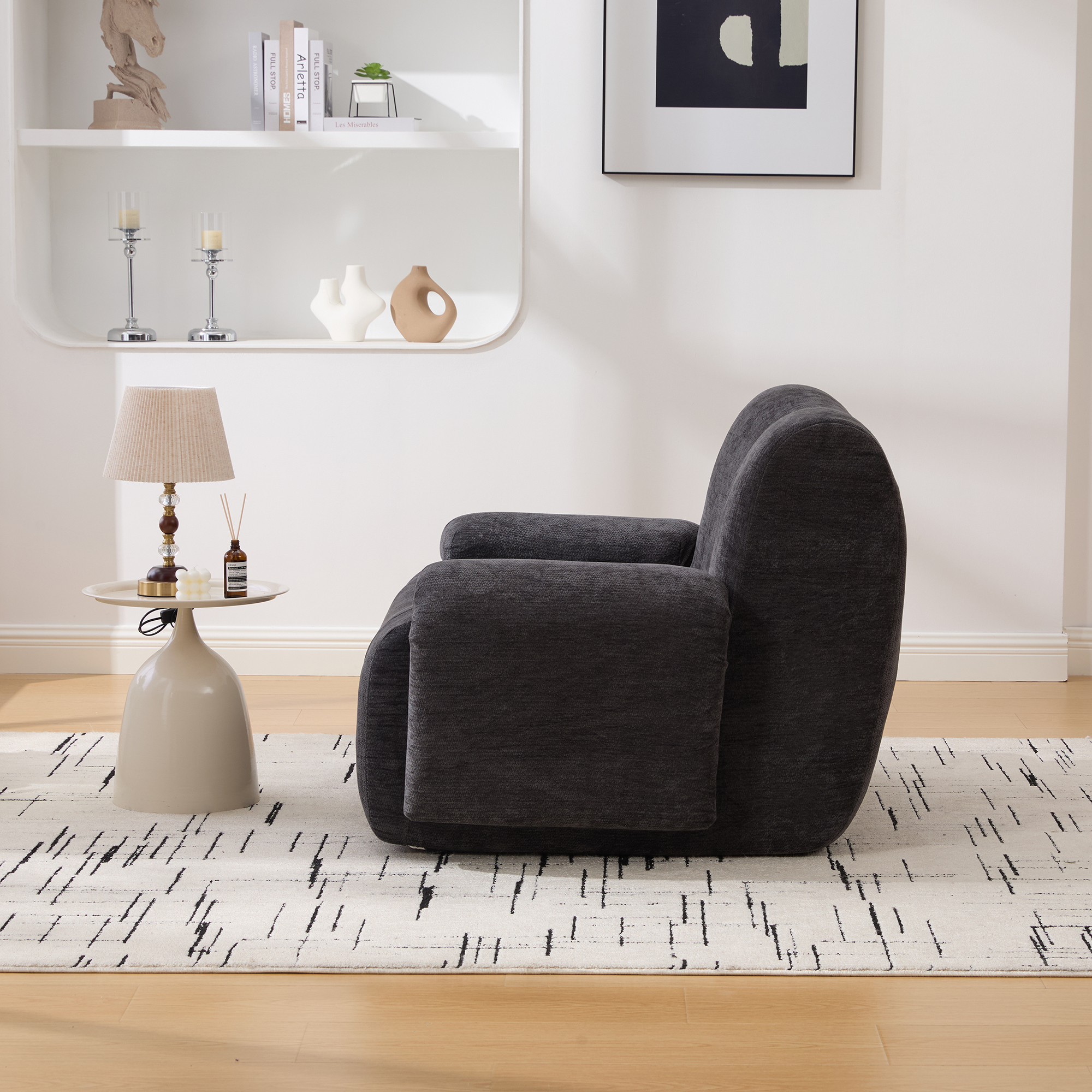42" Wide Modern Upholstered Oversized Accent Chair, Boneless Single Sofa Chair, Chenille Armchair Comfy Reading Lounge Chair with Deep Seats for Living Room Bedroom Apartment, Dorms, Black - Image 6