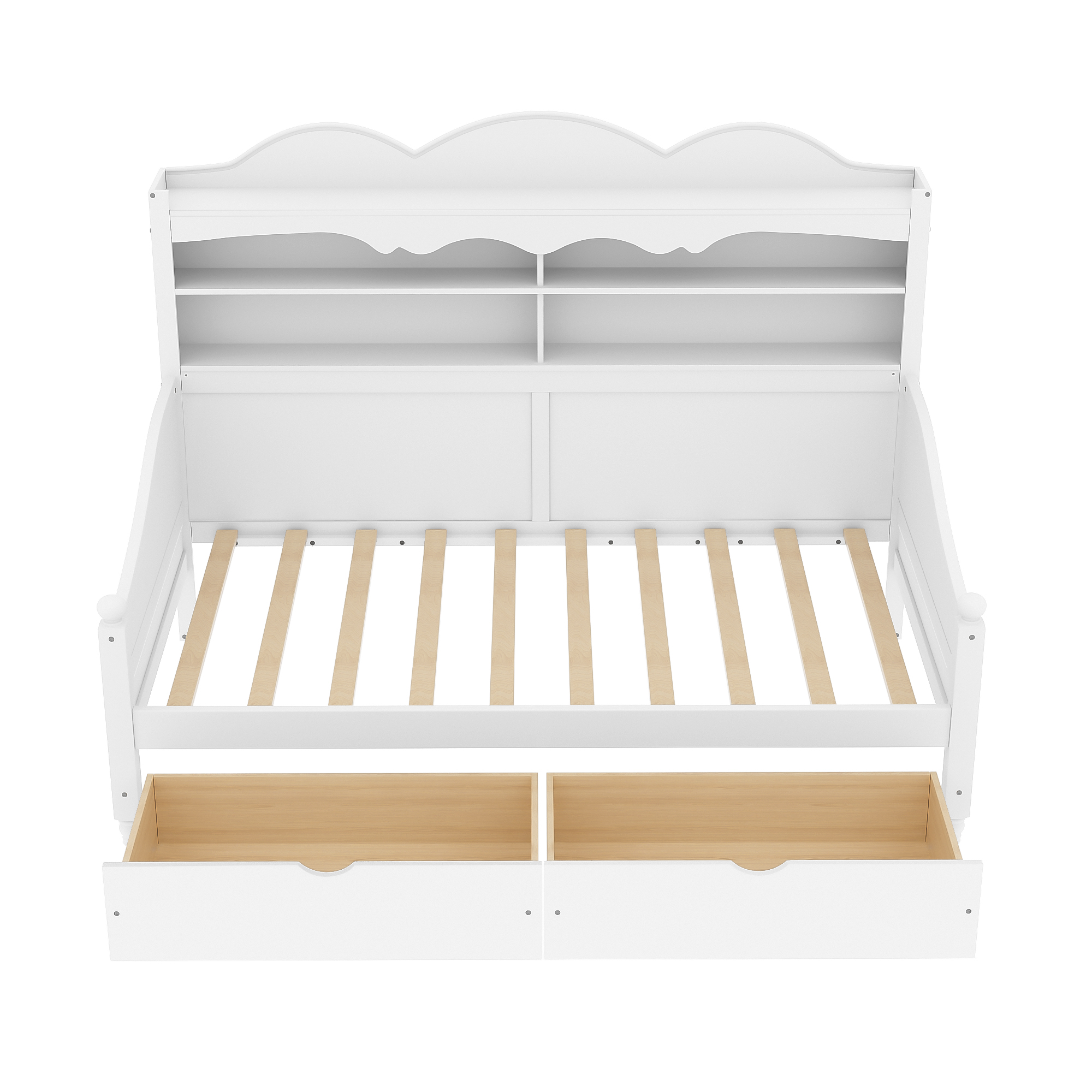 Twin Daybed With Storage Drawers, Wooden Twin Day Bed With Storage Headboard Shelving, Retro Style Daybed For Bedroom,Living Room,Guest Room,No Box Spring Needed, Easy Assembly, White - Image 6
