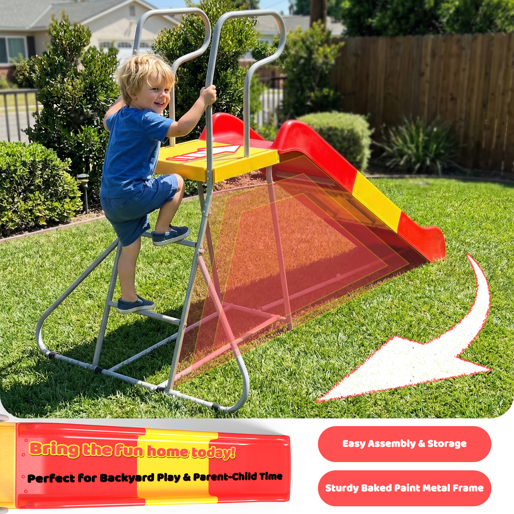 2-in-1 Kids Climbing Slide – For Ages 3-8, 76.4-Inch Smooth Slide Track, Anti-Slip Steps, Sturdy Construction, Easy Assembly, Indoor and Outdoor Backyard Fun - Image 6